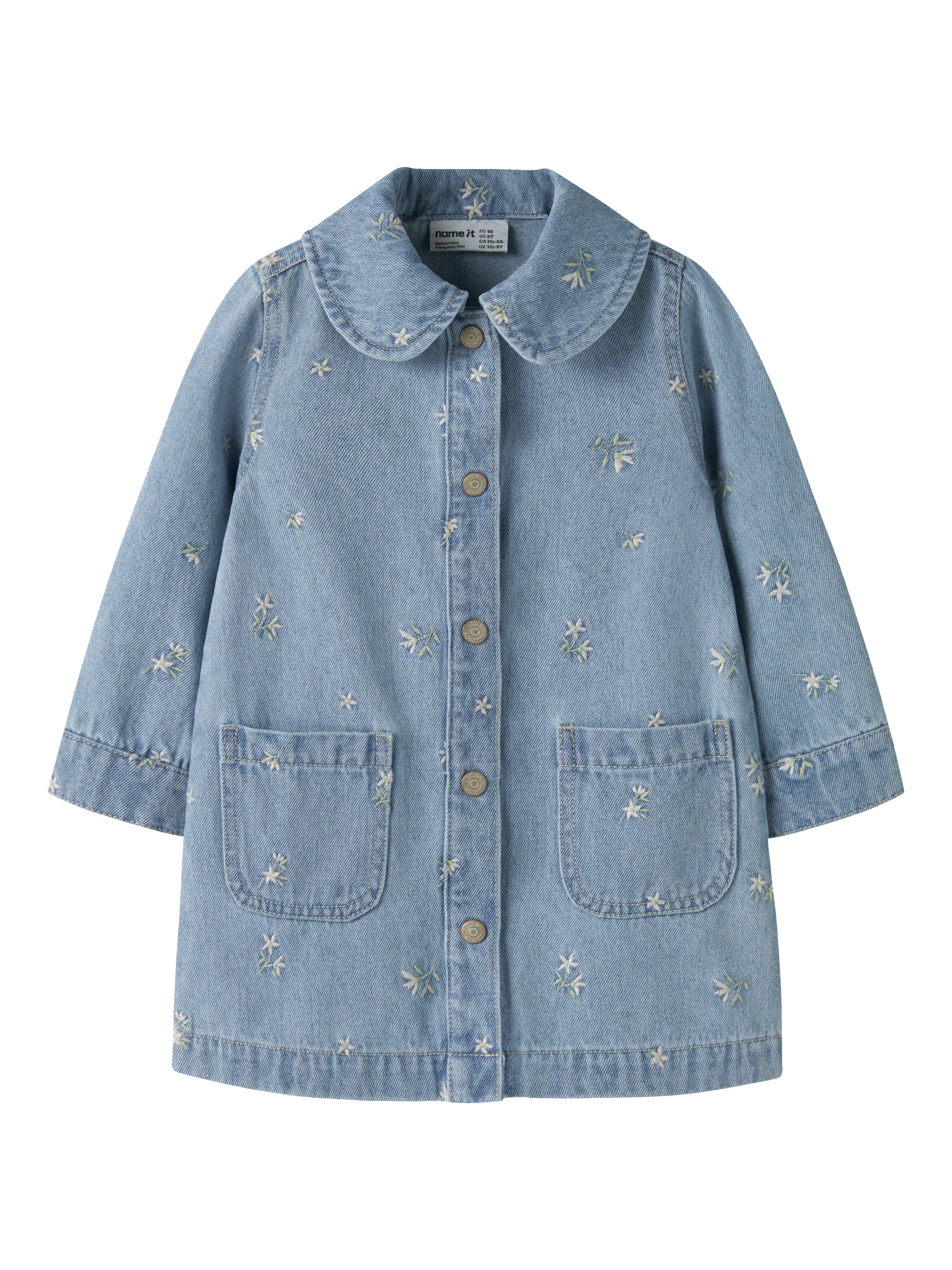 Name It Piper Denim Dresss - Light Blue Denim Flower -   Cm