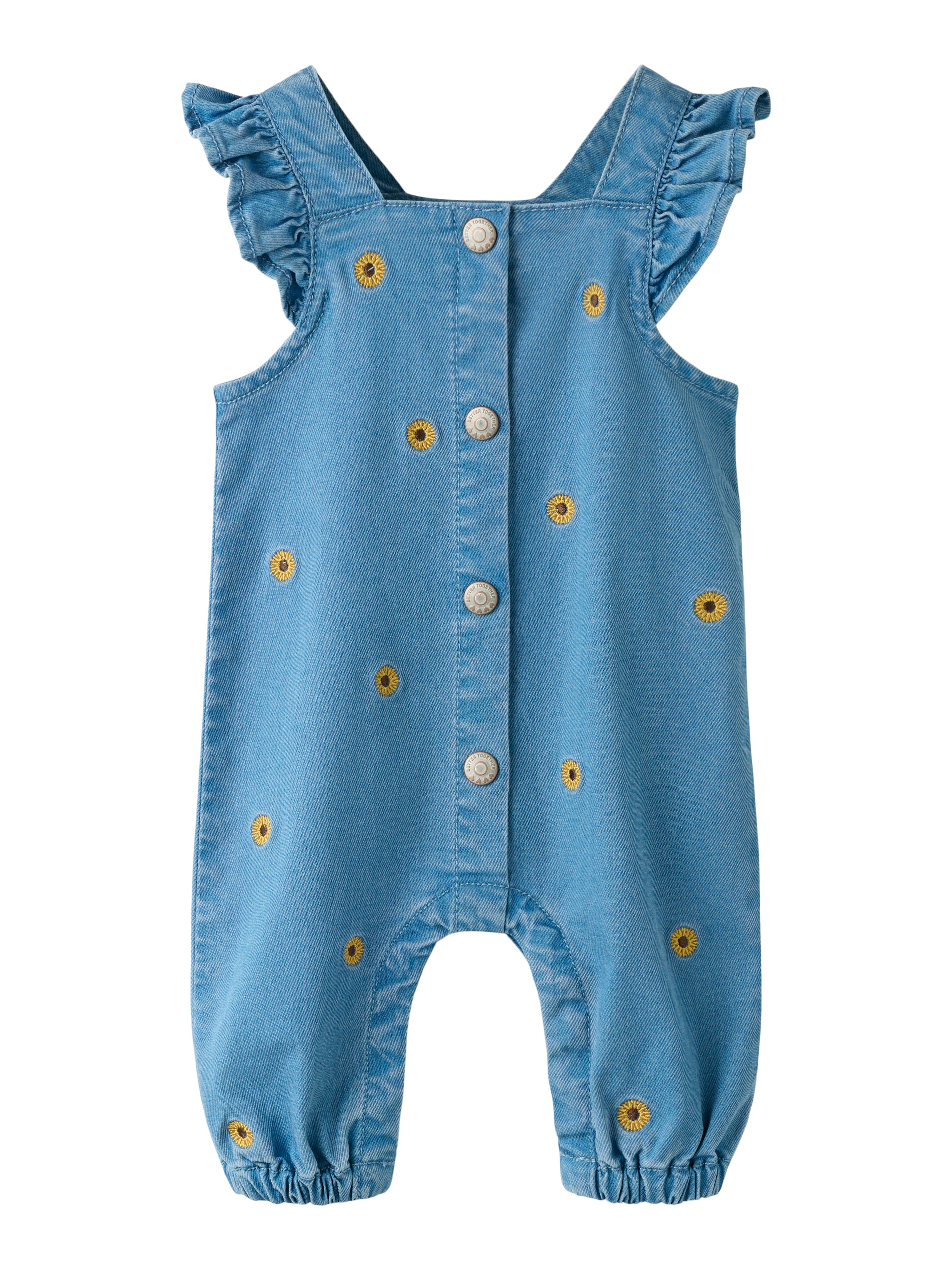 Name It Sage - Denim Overall - Medium Blue Denim Sunflower Emb -   Cm