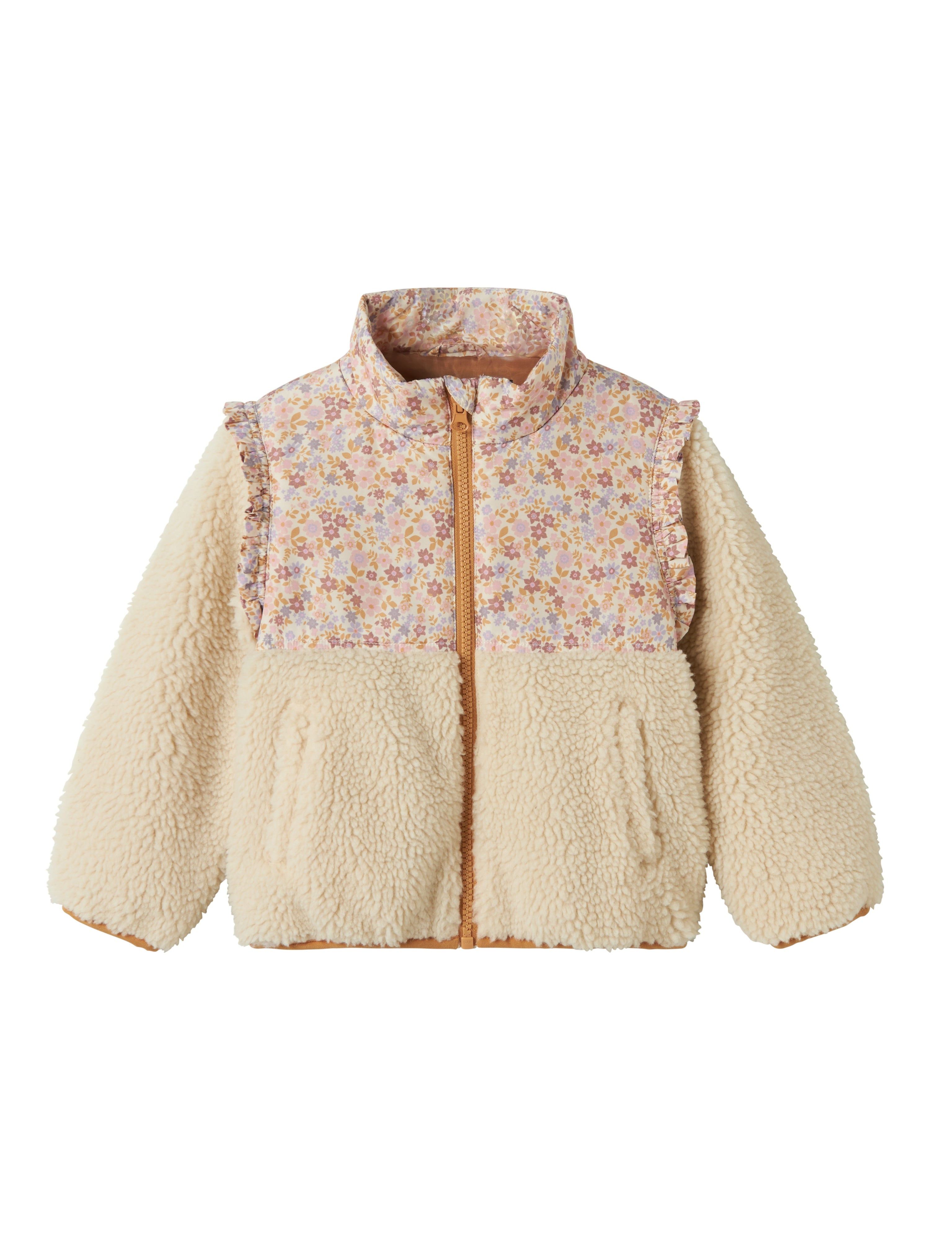 Name It Minna Teddy Jakke – Hvidgrå med Blomsterprint