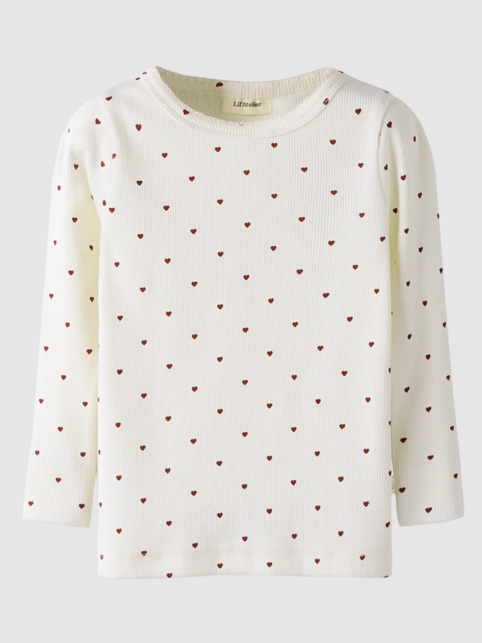 Lil Atelier Gago Slim Bluse – Kokosmælk med Hjerteprint
