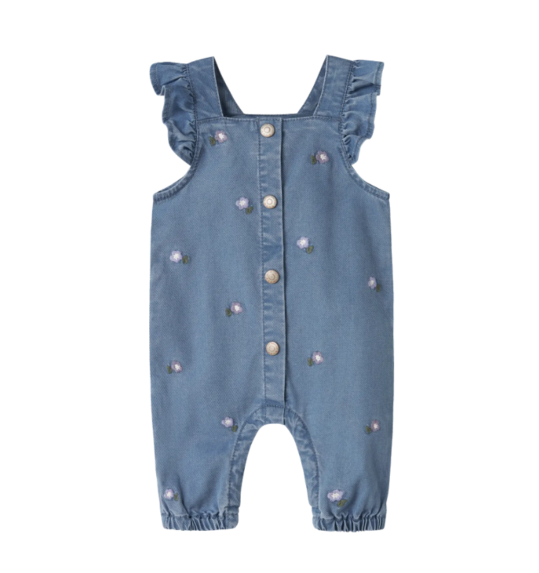 Name It Sage Denim Overall - Denim Blue Flower Emb -   Cm