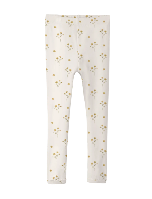 Lil Atelier Layo Sin Slim Leggings - Coconut Milk Flower Yellow -   Cm