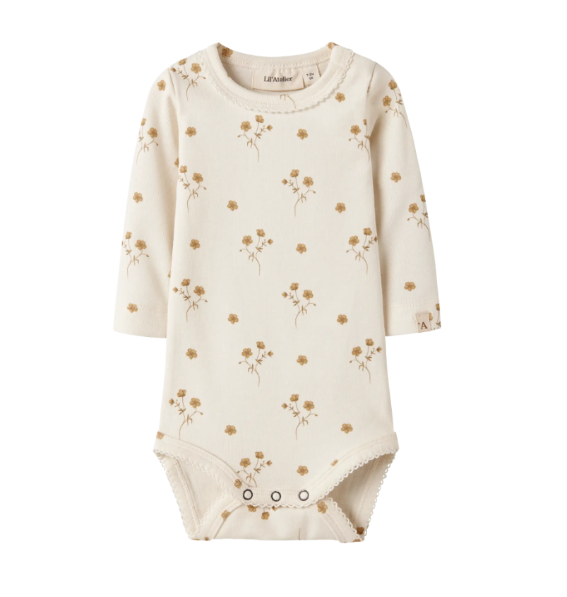Lil Atelier Layo Sig Ls Slim Body - Coconut Milk Flower Yellow -   Cm