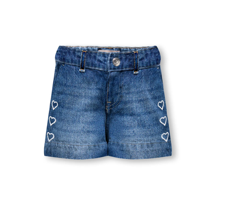 Only Mini Comet Heart Wide Denim Shorts - Medium Blue Denim Heart -   Cm