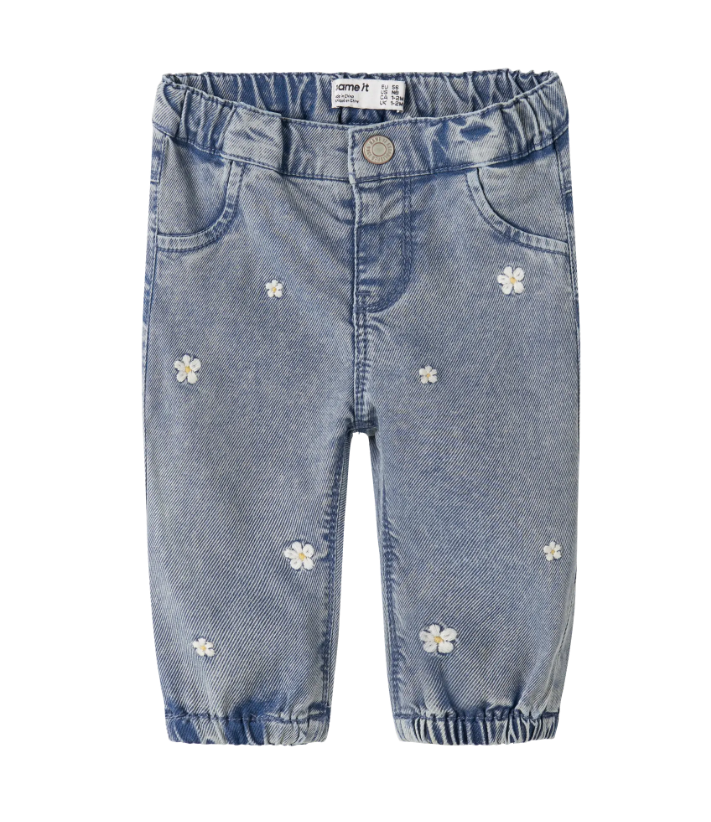 Name It Rose Mom Jeans - Light Blue Denim Flowers -   Cm