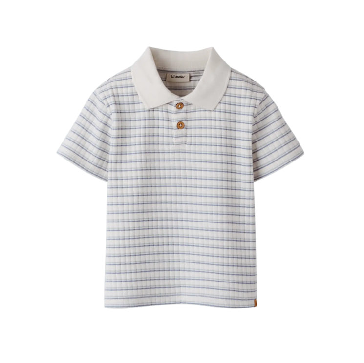 Lil Atelier Haldur Ss Loose Polo -  Coconut Milk Dusty Blue -   Cm