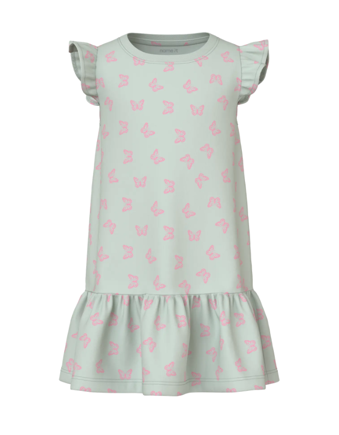 Name It Vida - Dress - Pale Aqua Pink Butterflies -   Cm