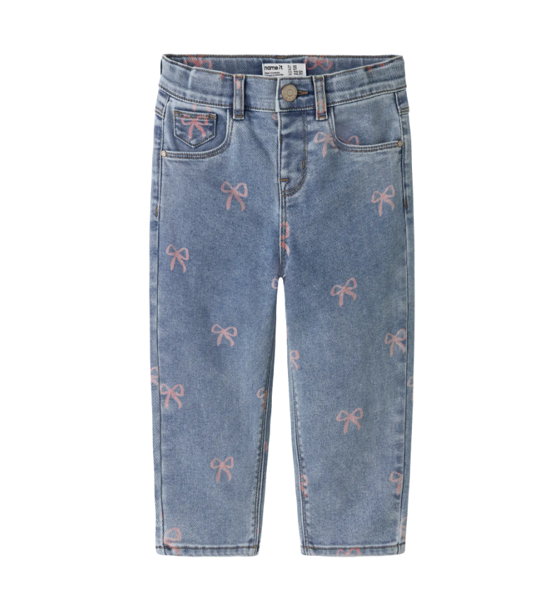 Name It Bella - Mom Shaped Jeans Noos - Medium Blue Denim Bow -   Cm