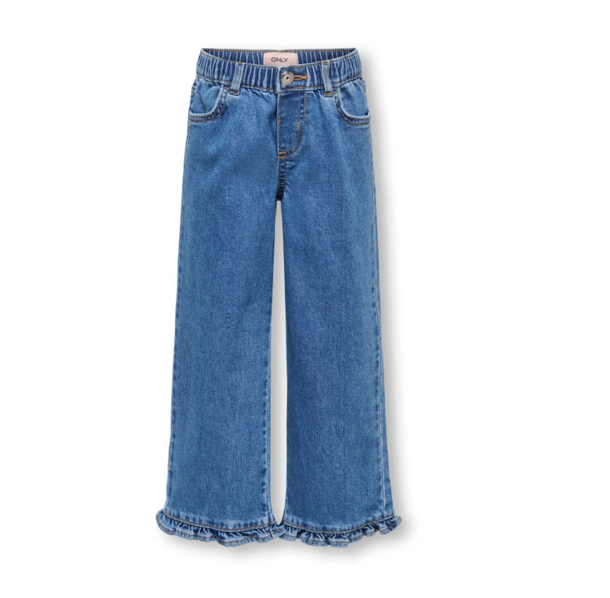Only Mini Enna - Wide Frill Denim Jeans -  Medium Blue Denim -   Cm