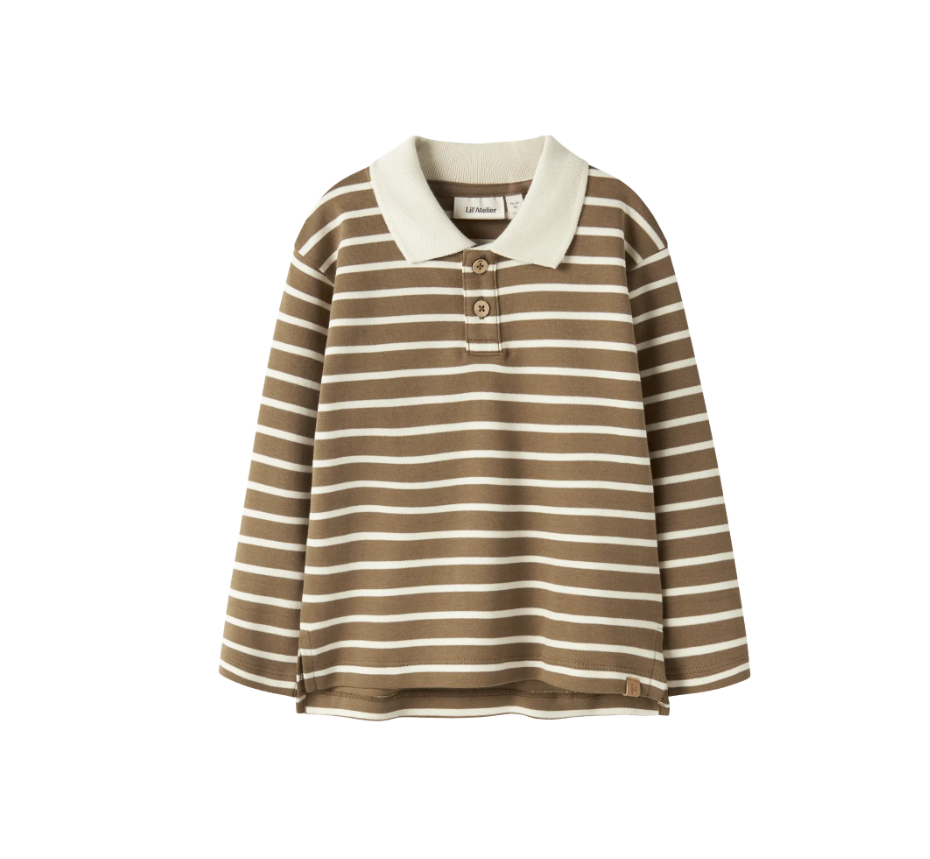 Lil Atelier Limia - Ls Loose Polo Top - Kangaroo Turtledove -   Cm
