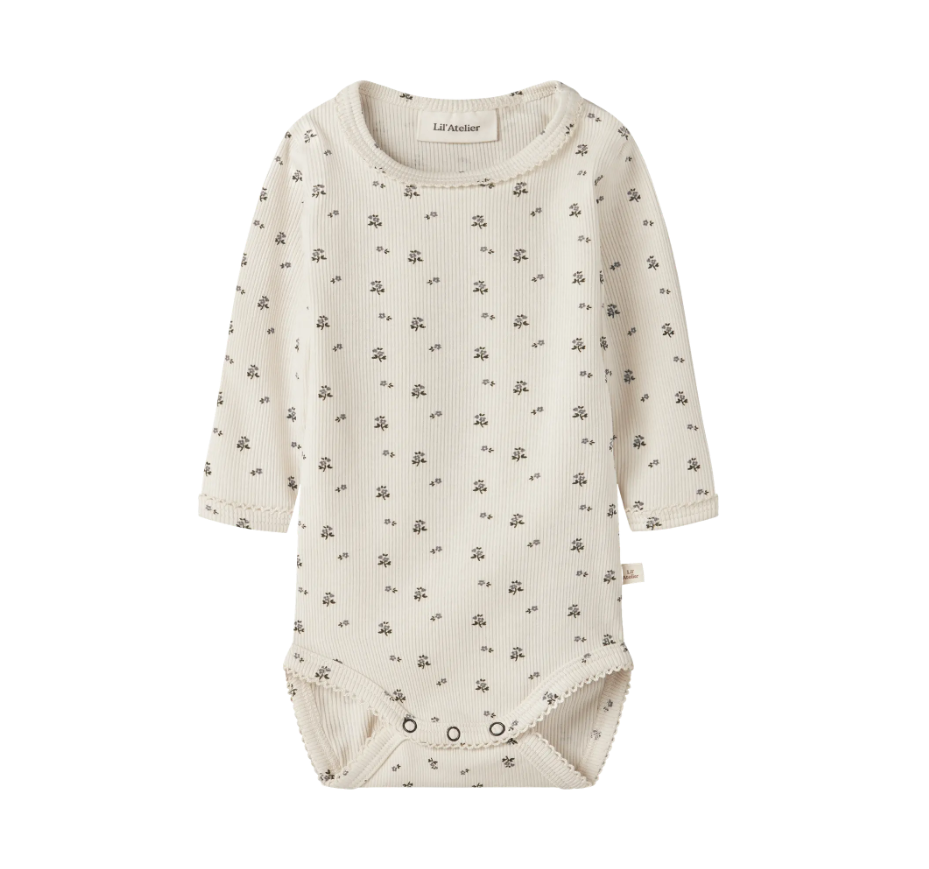 Lil Atelier Lago - Mau Ls Slim Body - Turtledove Blue Flower -   Cm