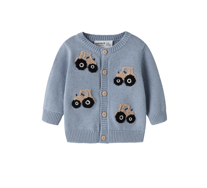 Name It London - Ls Knit Cardigan - Ashley Blue Tractor - Cm