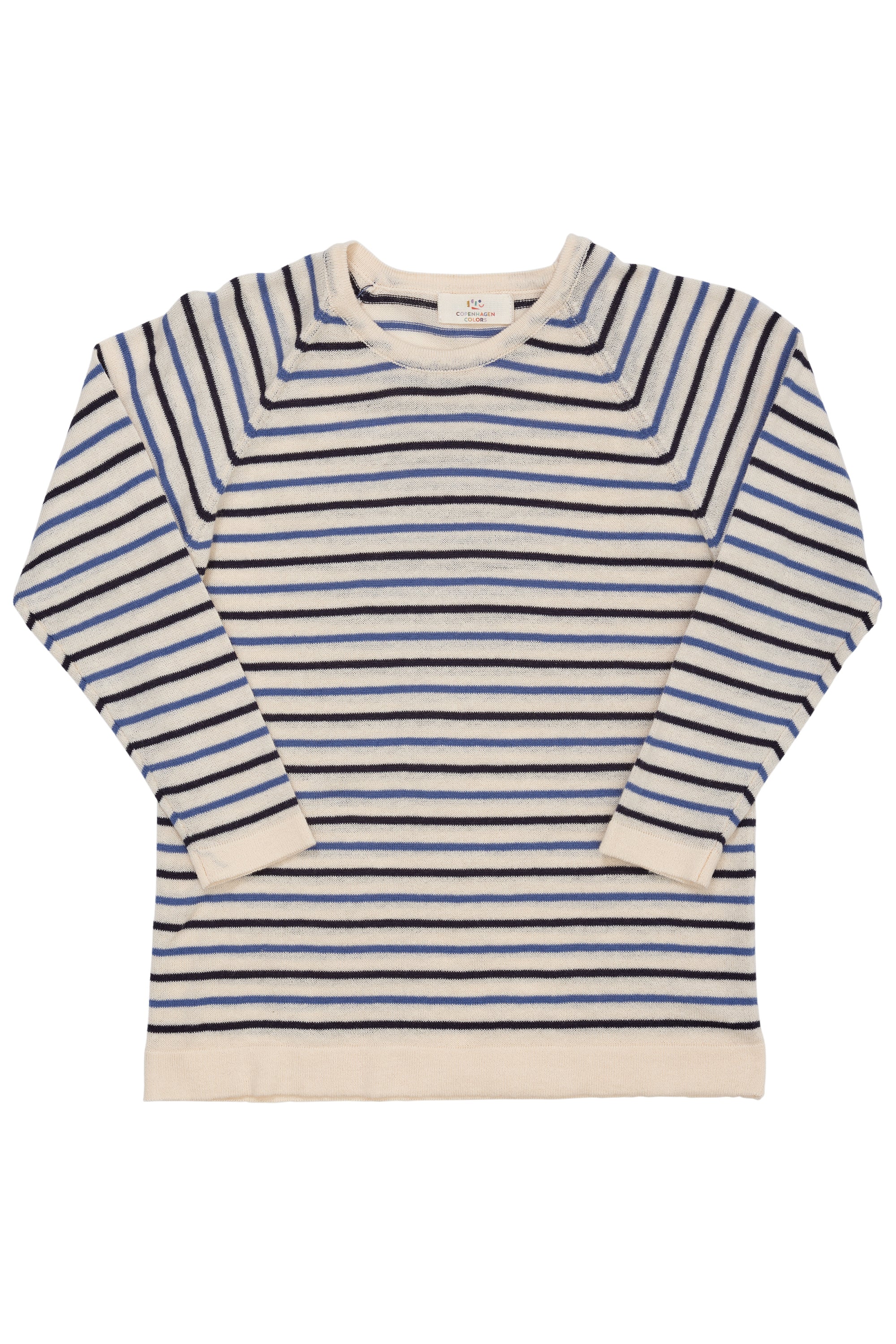 Copenhagen Colors Strikbluse med Striber – Cream Navy Skyblue