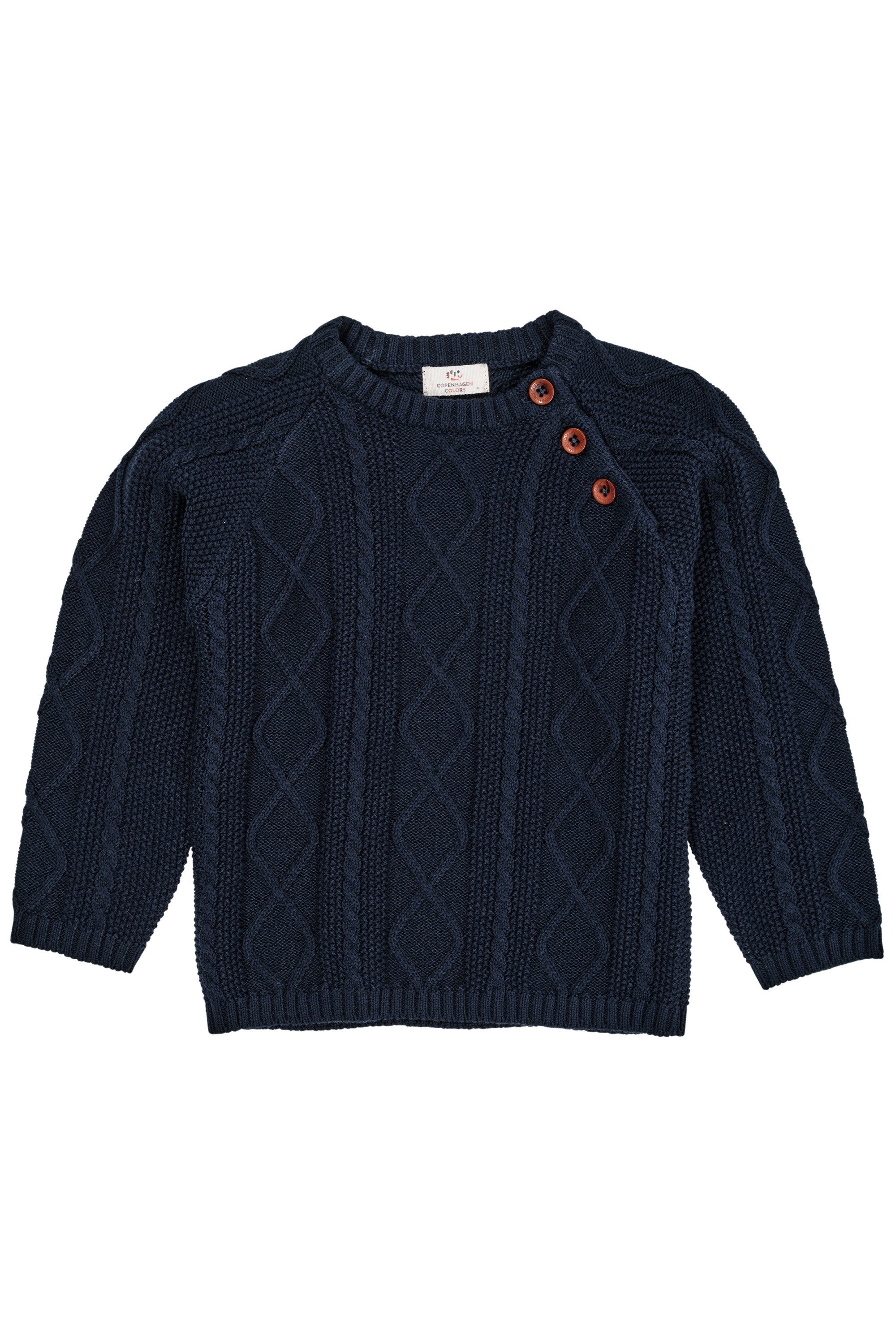 Elegant Navy Strikbluse til Børn – 100% Økologisk Bomuld