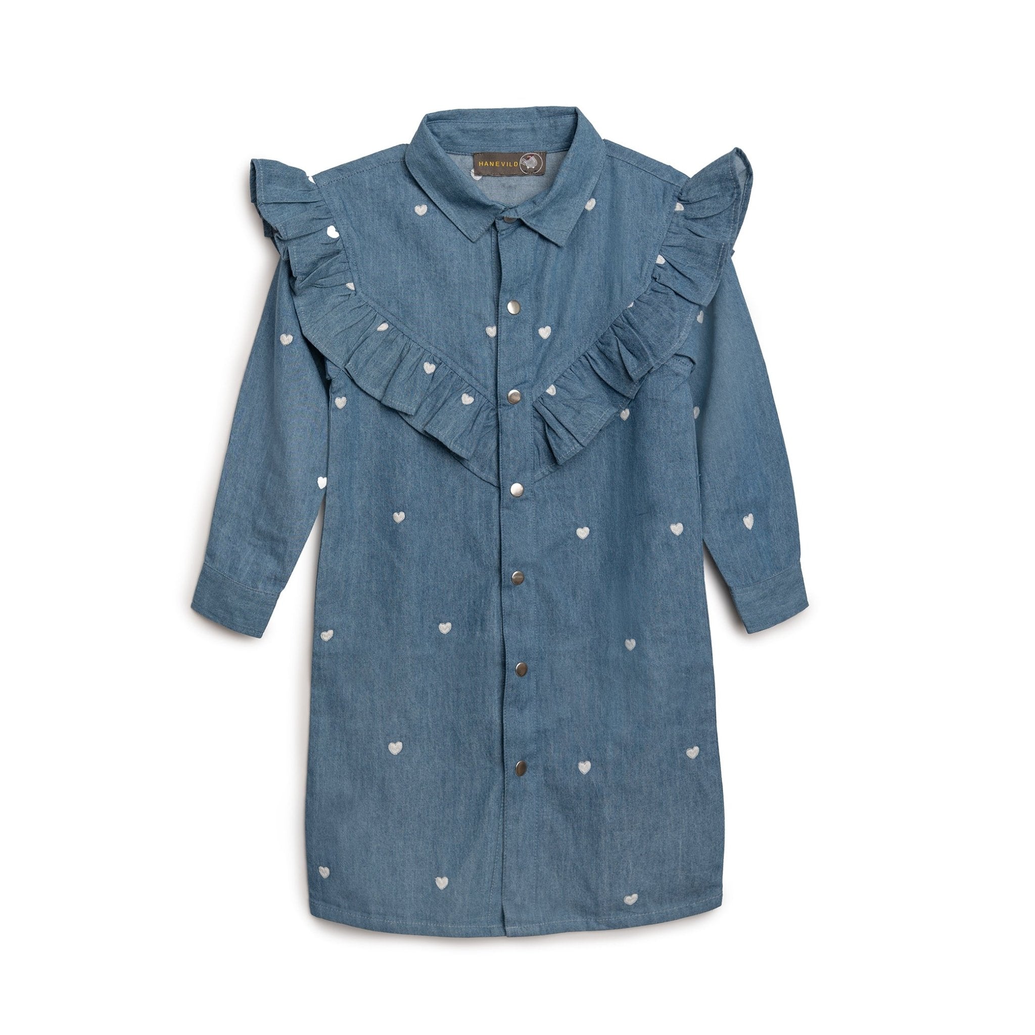 Denim Kjole Med Hjertebroderi - Denim -