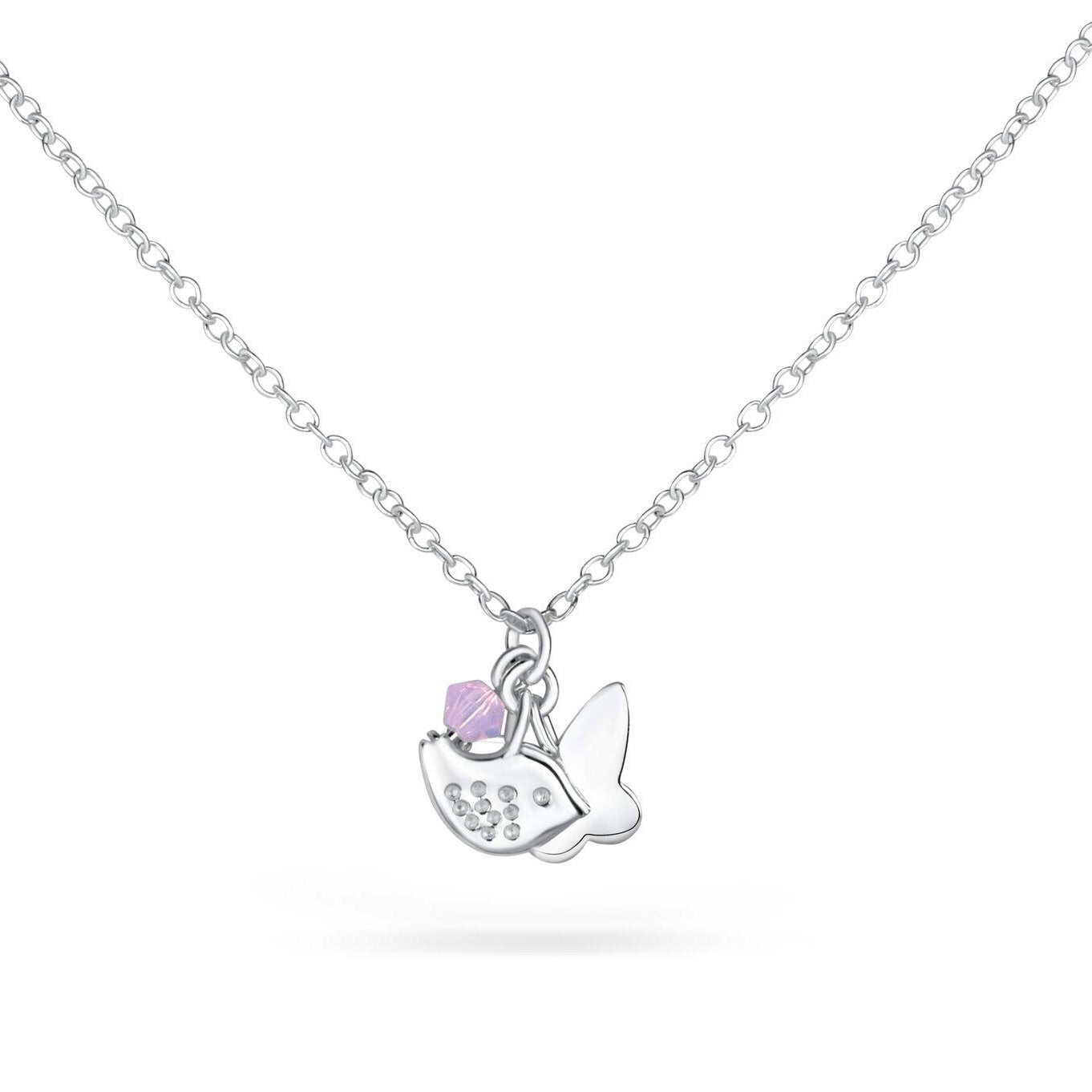Swarovski Børnehalskæde med Spurv og Sommerfugl - Elegance!