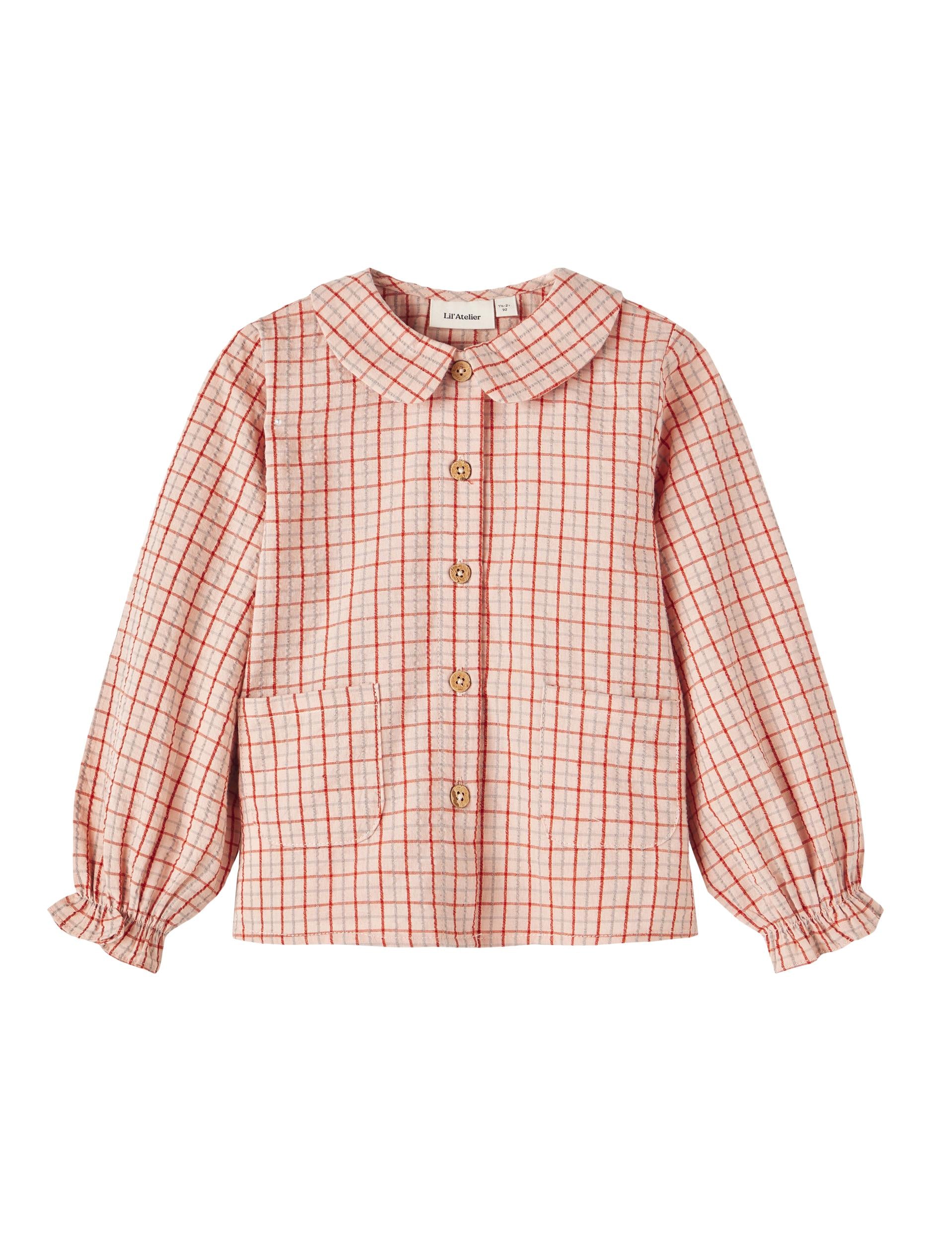 Lil Atelier Lucy Bluse – Baked Clay med Ternede Print