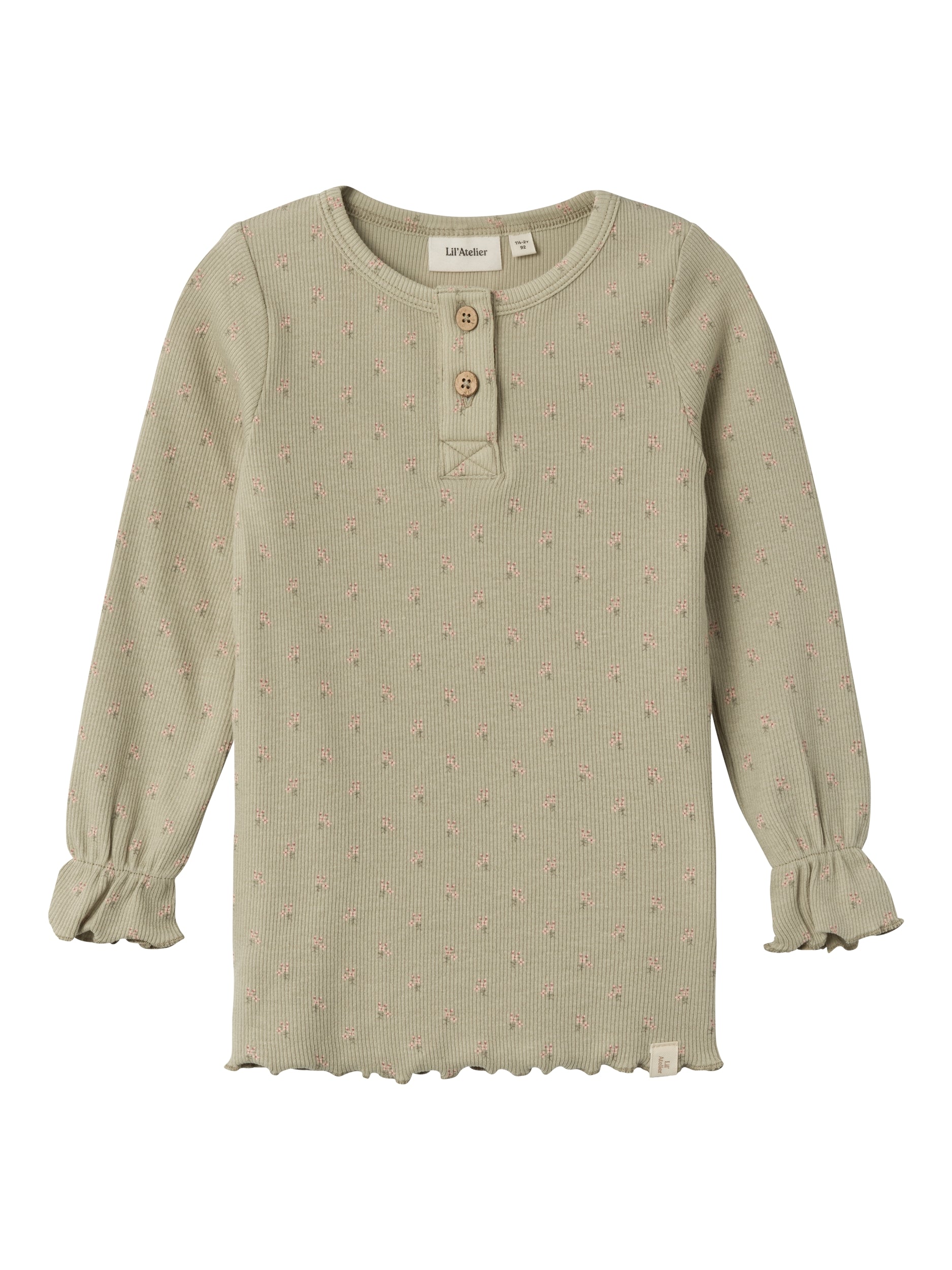 Lil Atelier Gago Fia Bluse – Mosgrå med Flæse på udsalg!