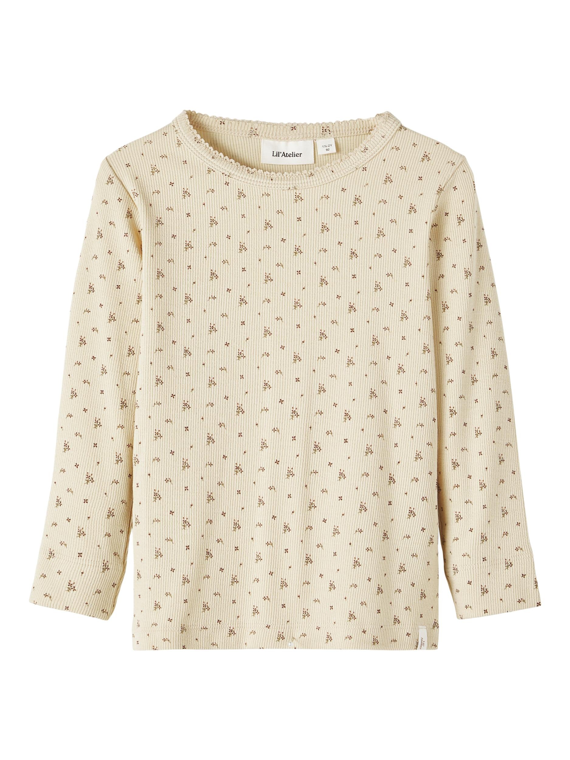 Lil Atelier Gago Slim Top - Blomsterprint i Wood Ash