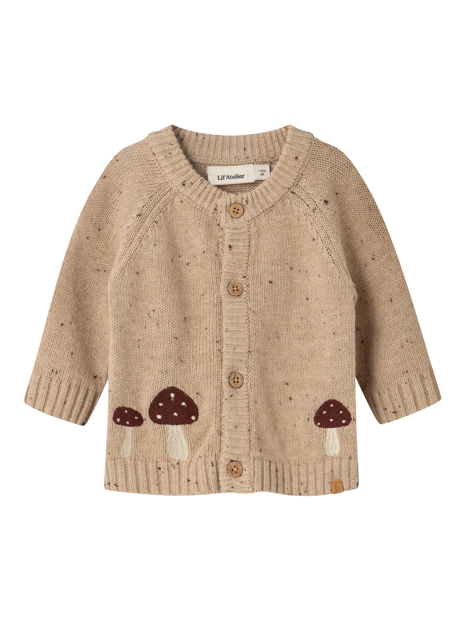 Lil Atelier Galto Cardigan – Varm Sand med Svampe Design