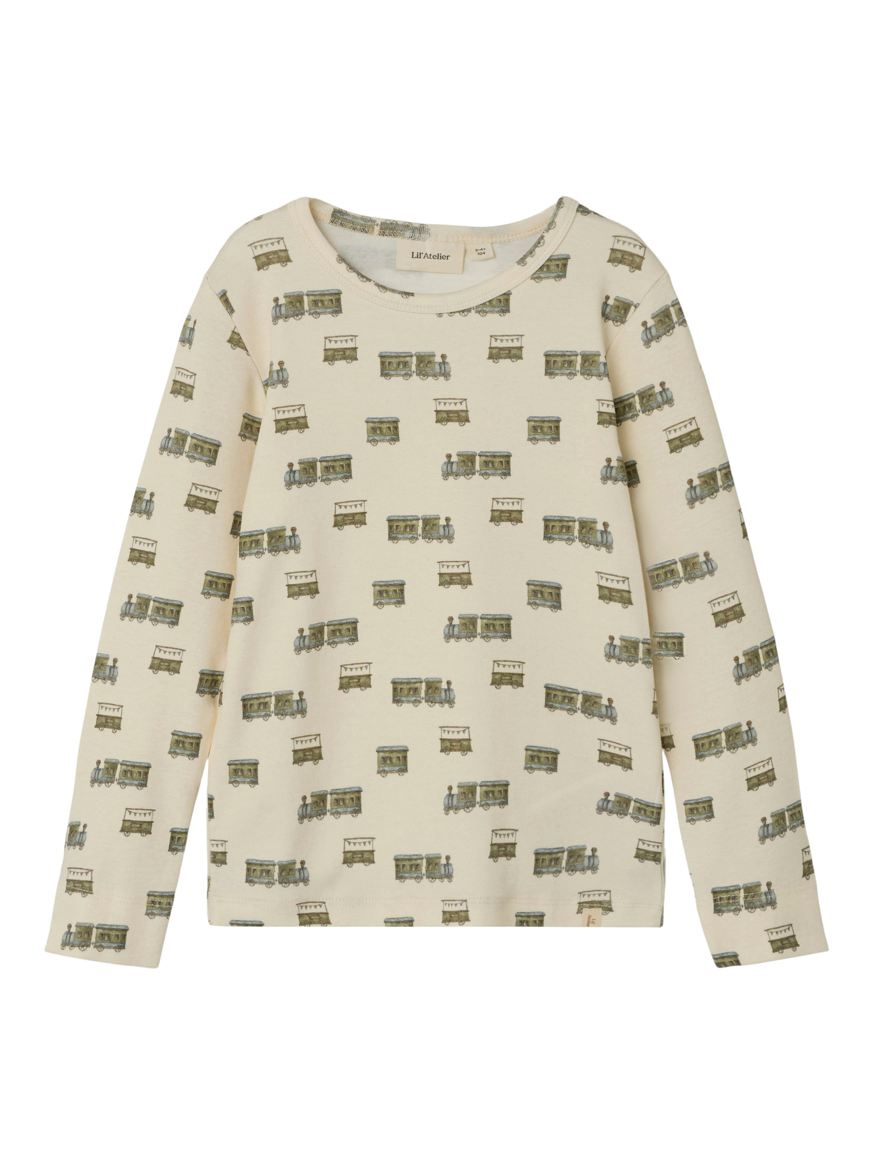Lil Atelier Gayo Slim Top – Turtledove med togprint
