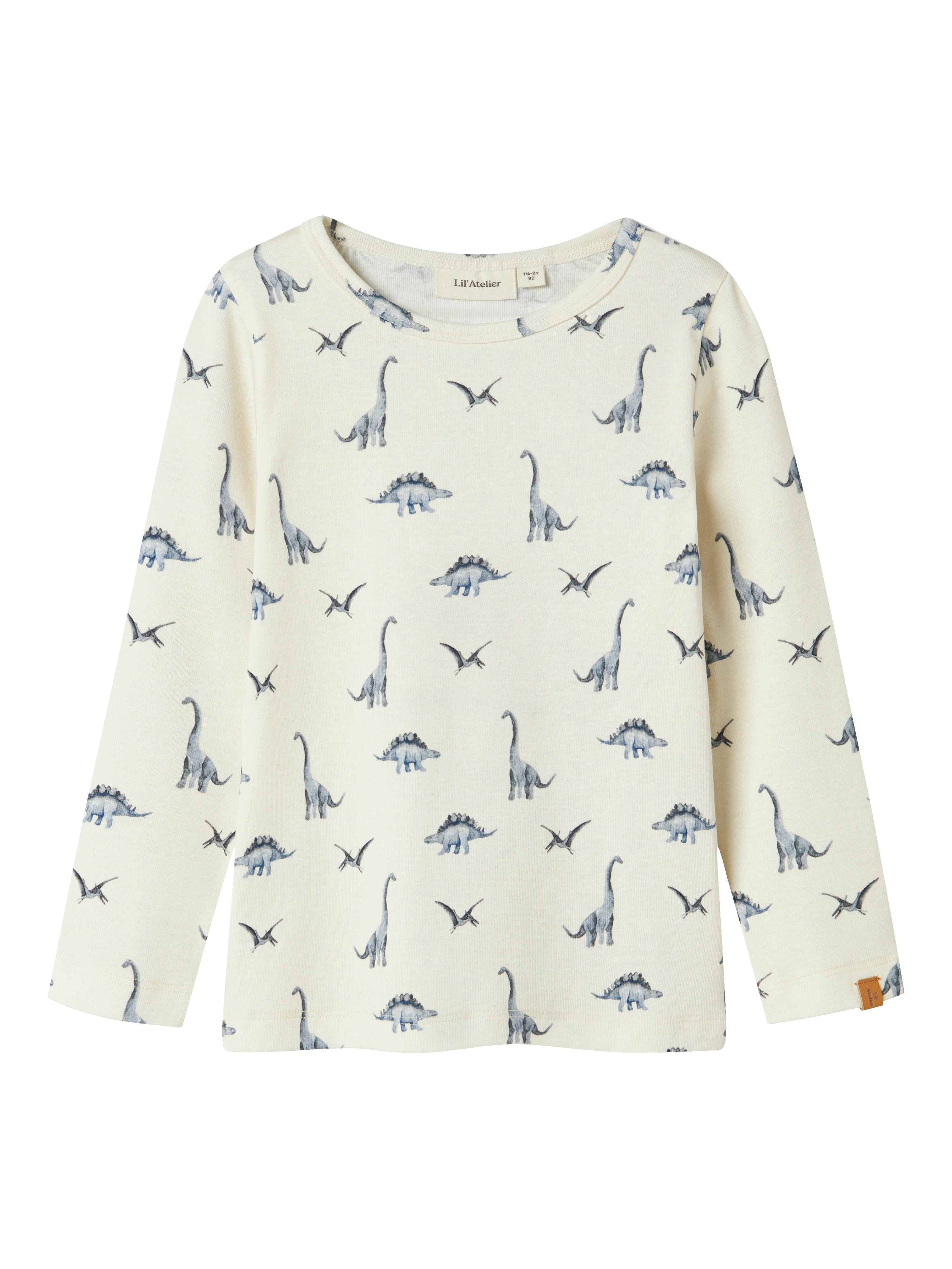 Lil Atelier Geo Avu T-shirt med dino print – Turtledove