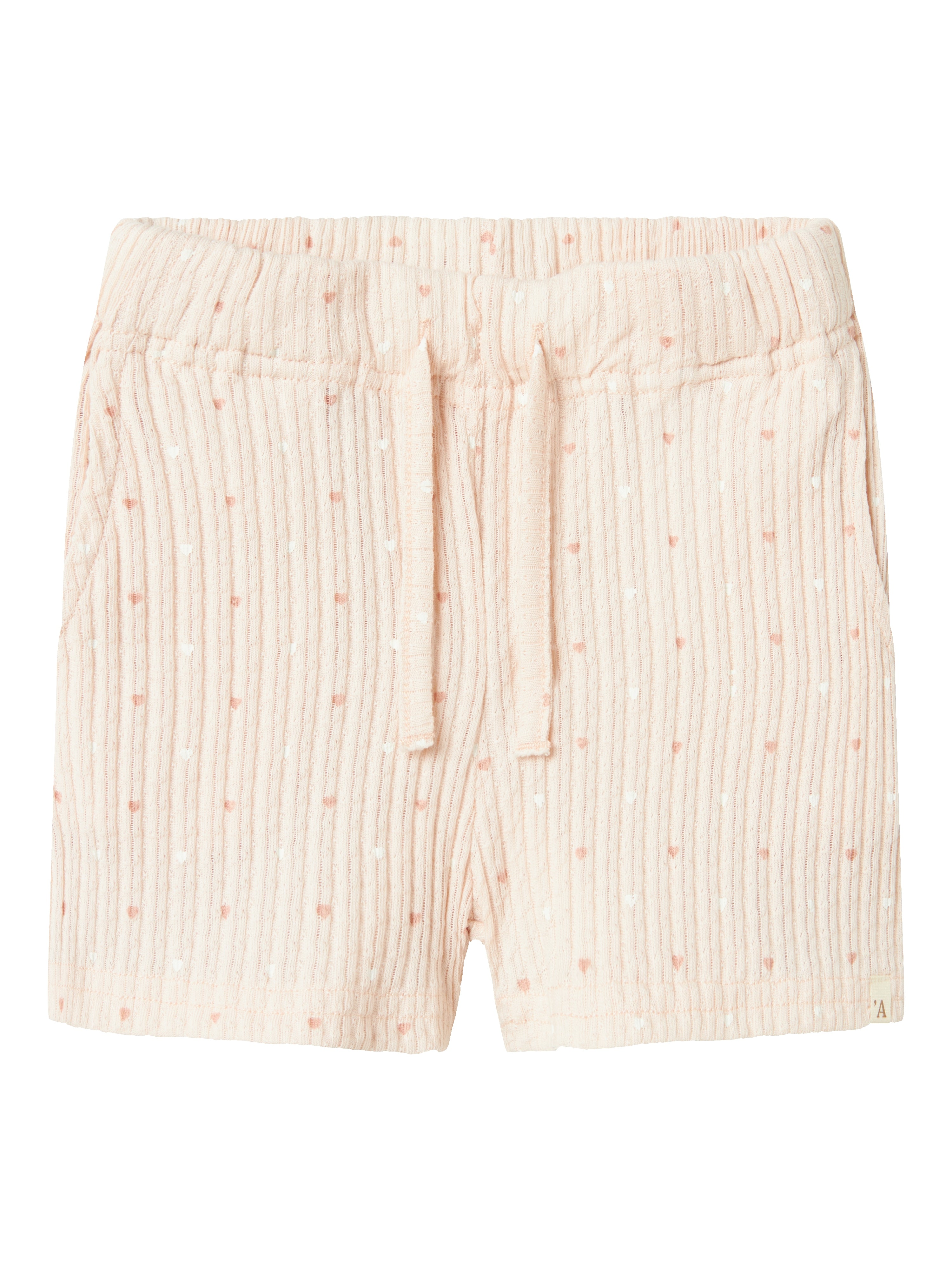 Lil Atelier Hulla Hua Shorts – Sød hjerteprint i peach
