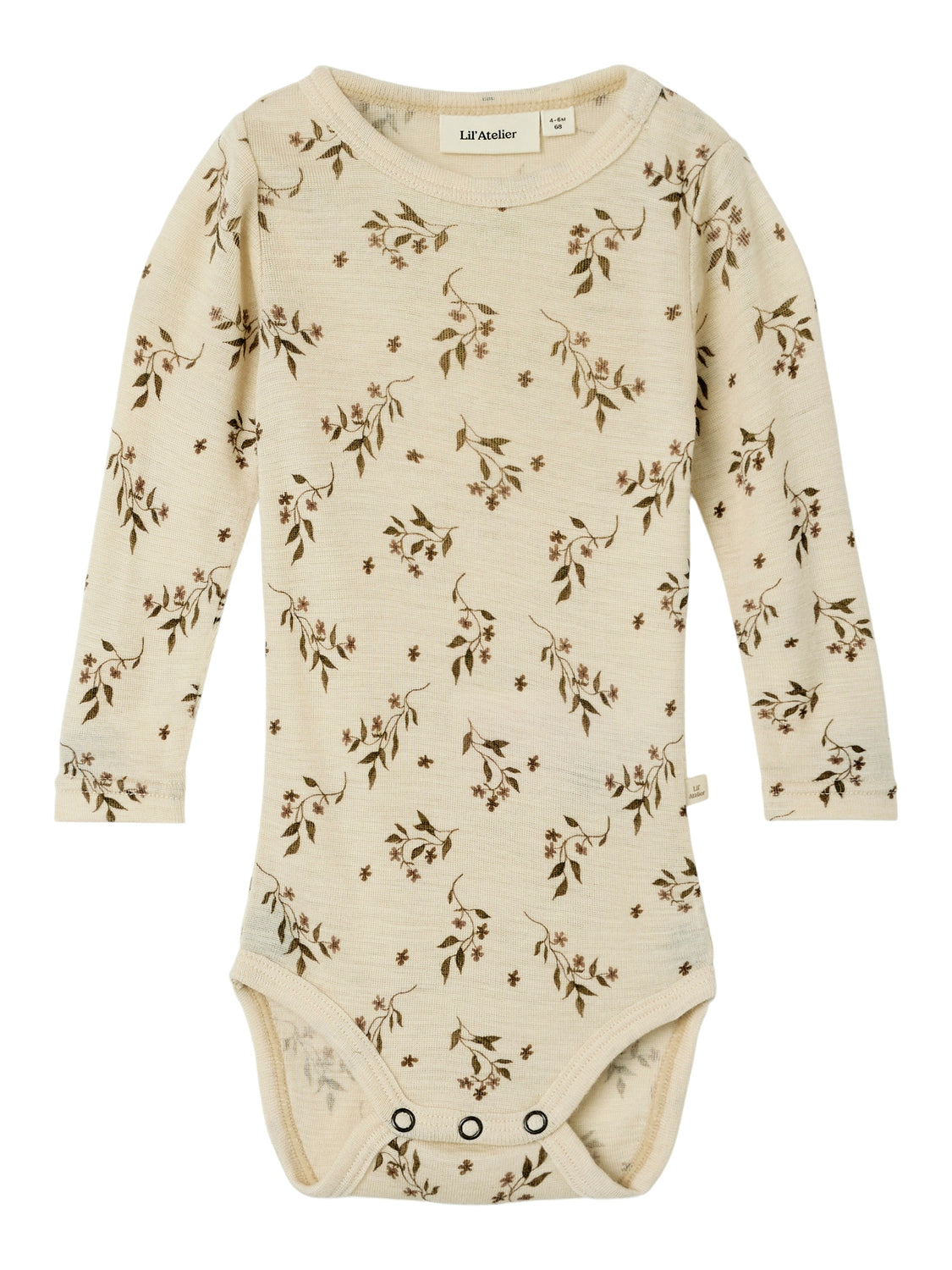 Lil Atelier Nimo Uld Bodystocking med Blomsterprint - Sandshell
