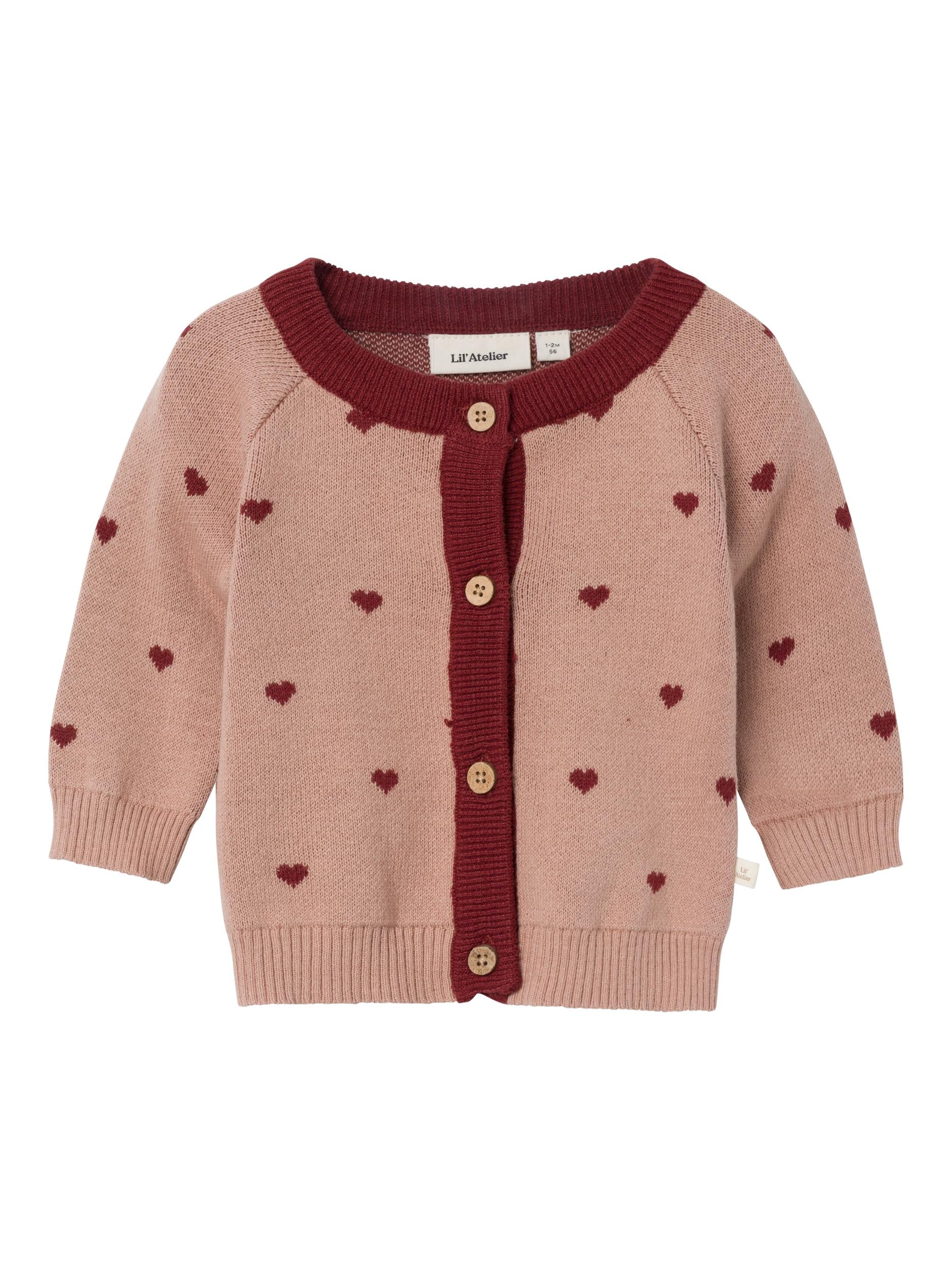 Lil Atelier Saran Cardigan – Nougat med Hjerter til Børn