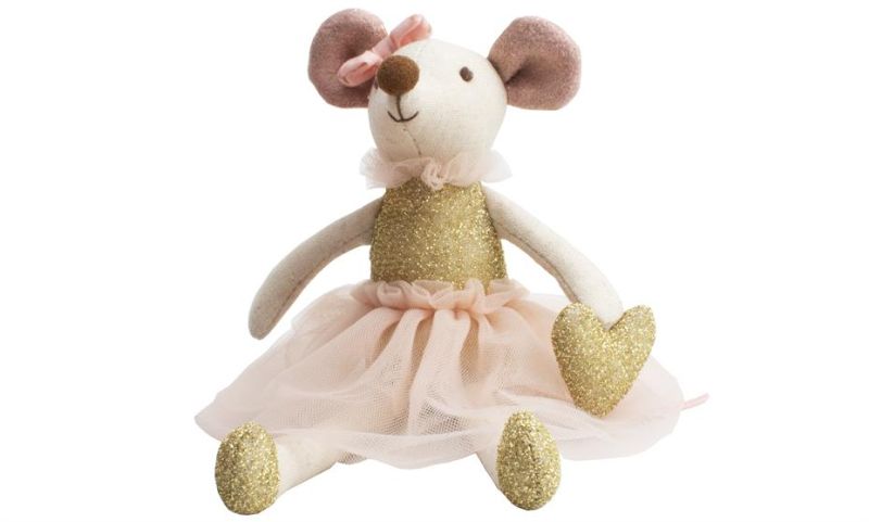 Sød Magni Bamse Mus Pige med Glimmer - 18 cm Dukke