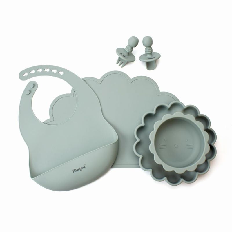 Magni Baby Spisesæt – Dusty Blue til Sjov Måltidstræning