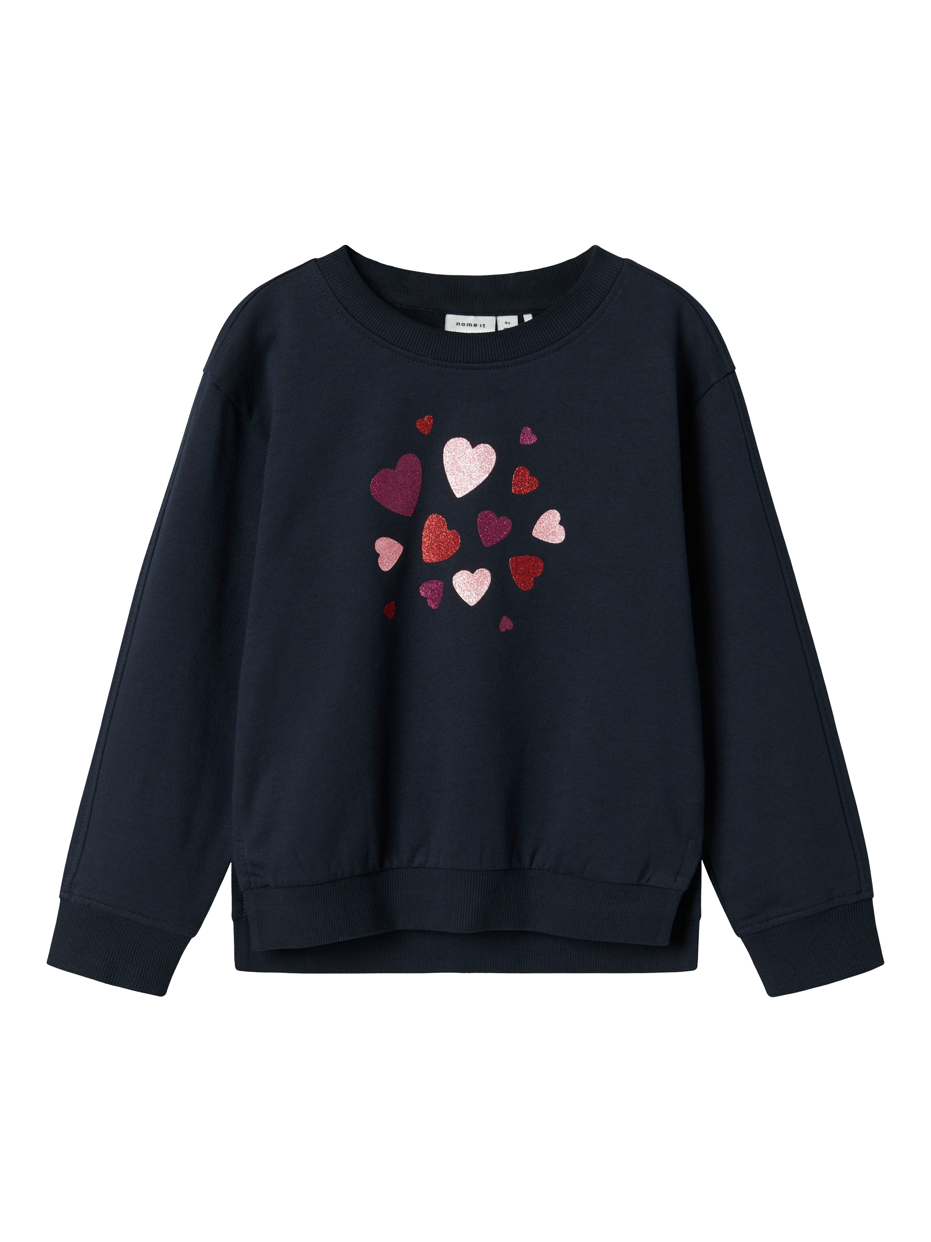 Name It Biliva Sweatshirt – Mørk Safir med Glimmerhjerter