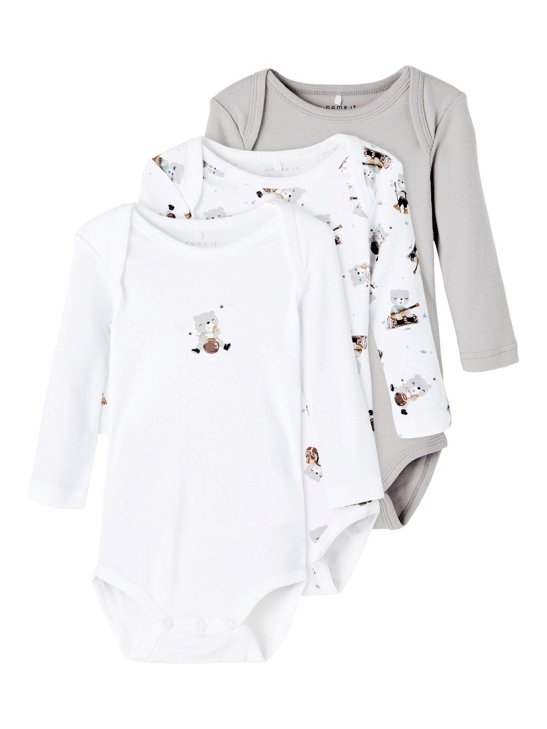 Name It 3-Pak Økologiske Babybodyer med Bjørneprint