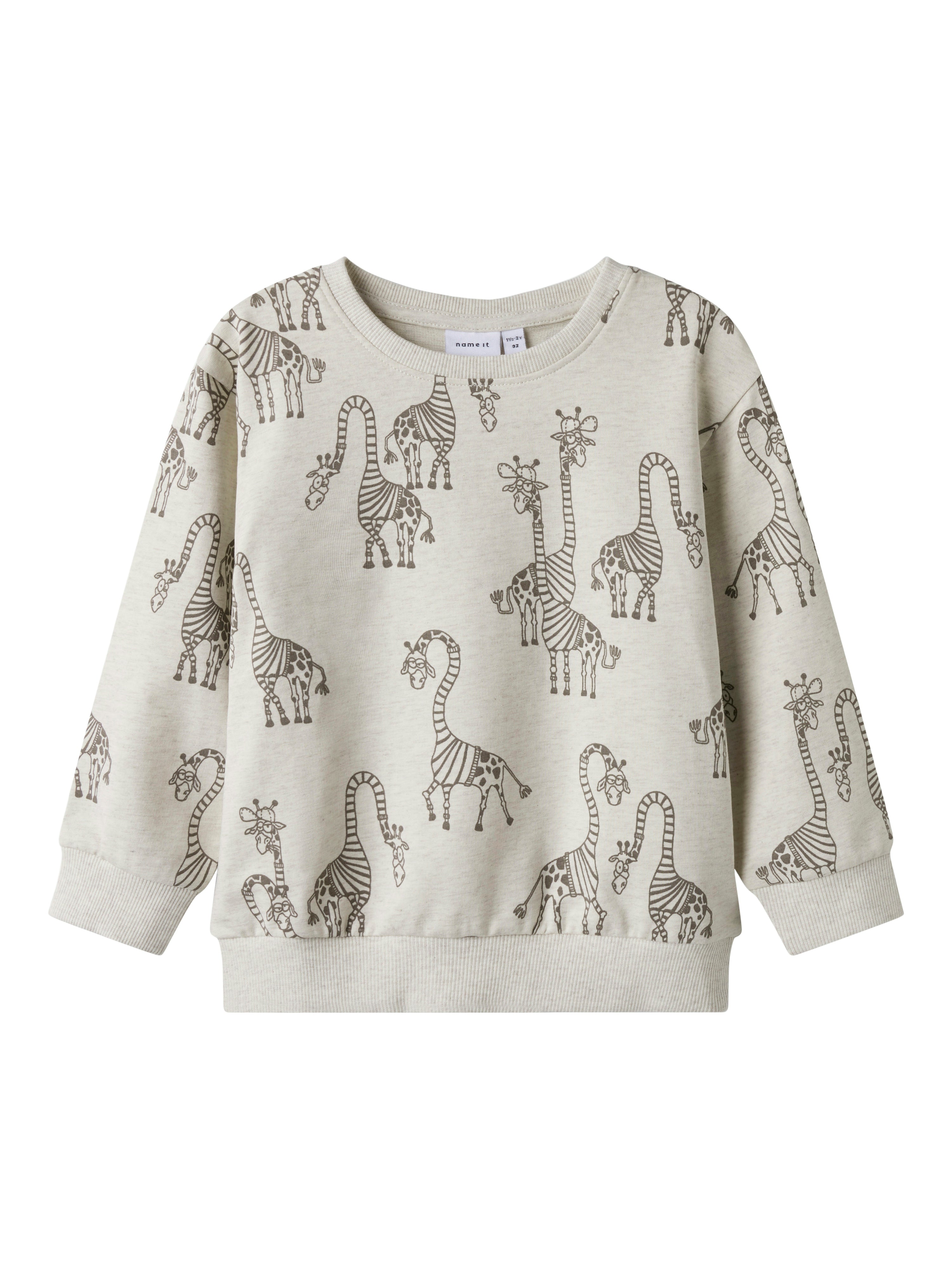 Name It Freddie Sweatshirt med Giraffetryk – Peyote Melange