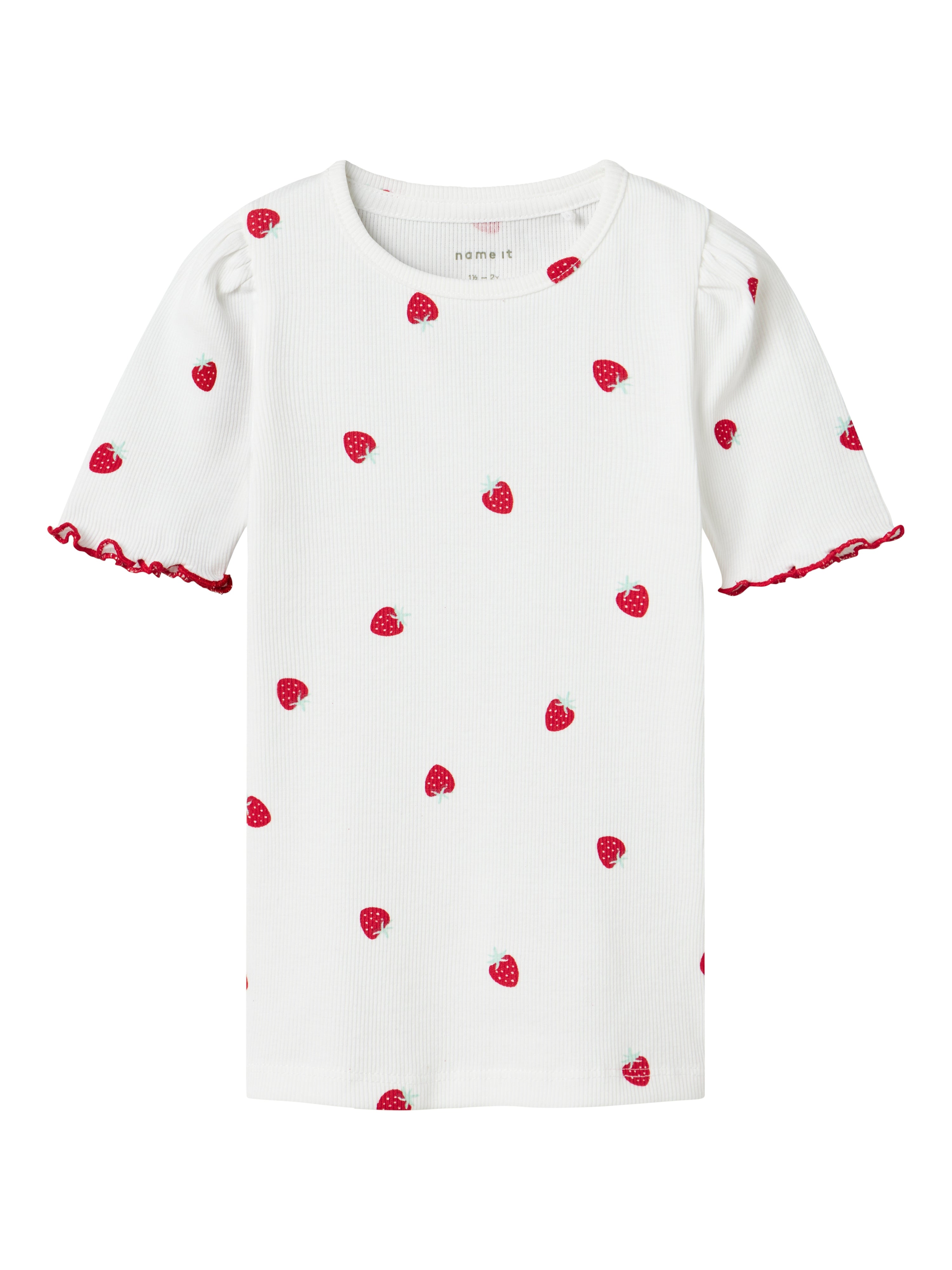 Name It Jillie Top – Lys Hvid med Jordbærprint til Sommer