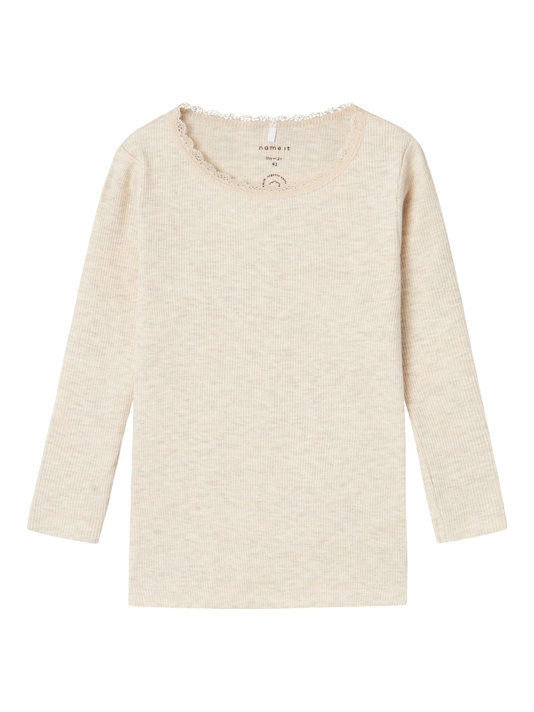 Name It Bluse med Sødt Blondekrave – Peyote Melange