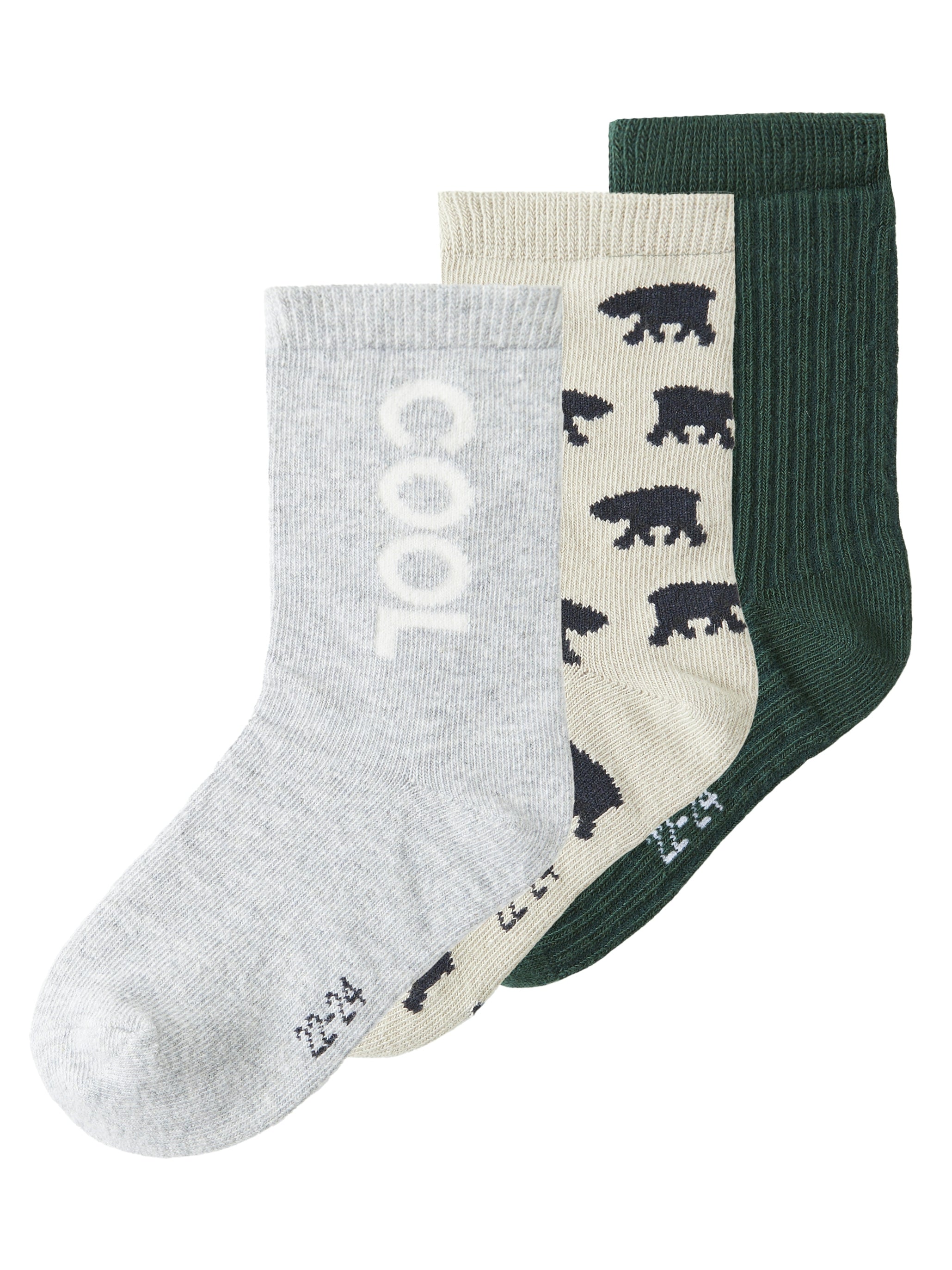 Name It Kosy 3-Pak Cashmere Strømper – Grå & Grøn Tilbud