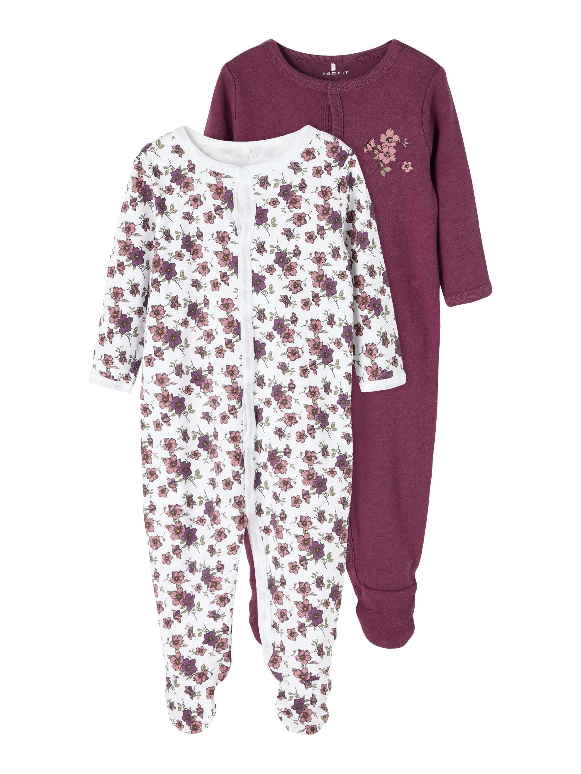 Name It Natdragter 2 Pak – Mørk Lilla Blomsterprint Tilbud