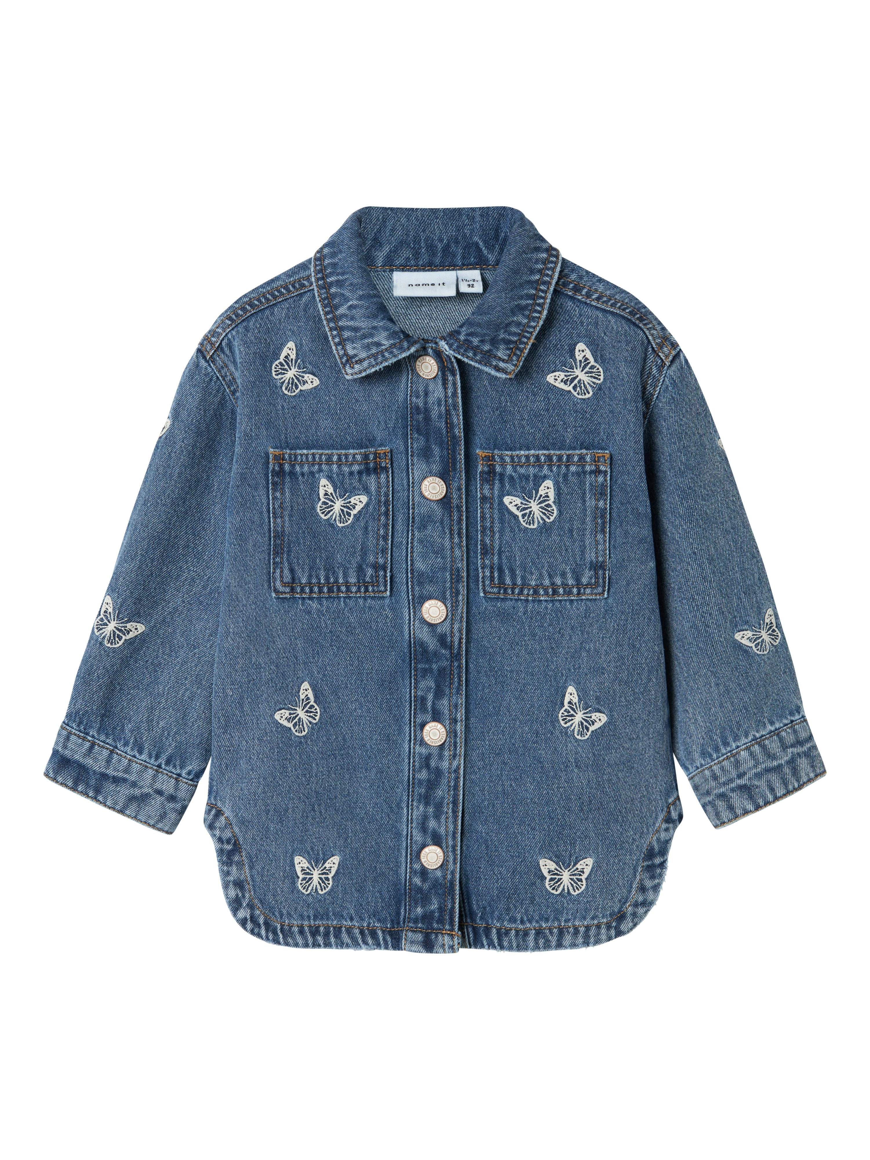 Name It Nina Denimjakke – Blå med Sommerfugle Udsalg
