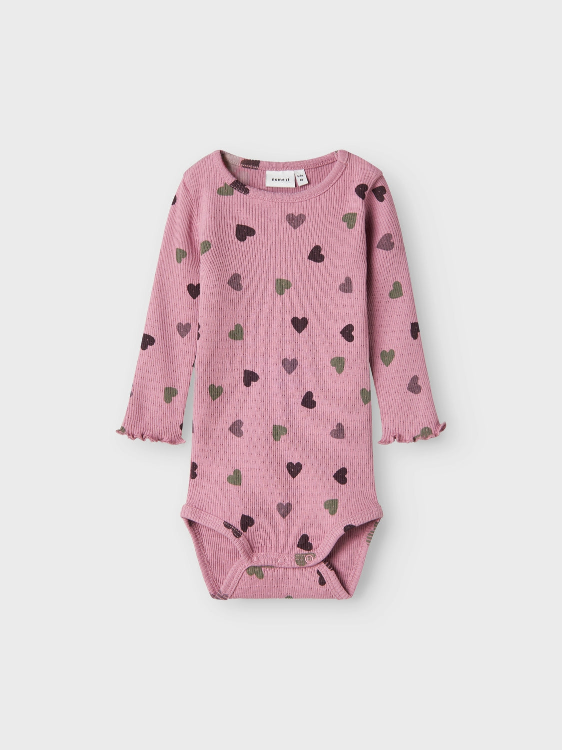 Sødt hjerteprint baby body – Udsalg i Mauve Orchid!