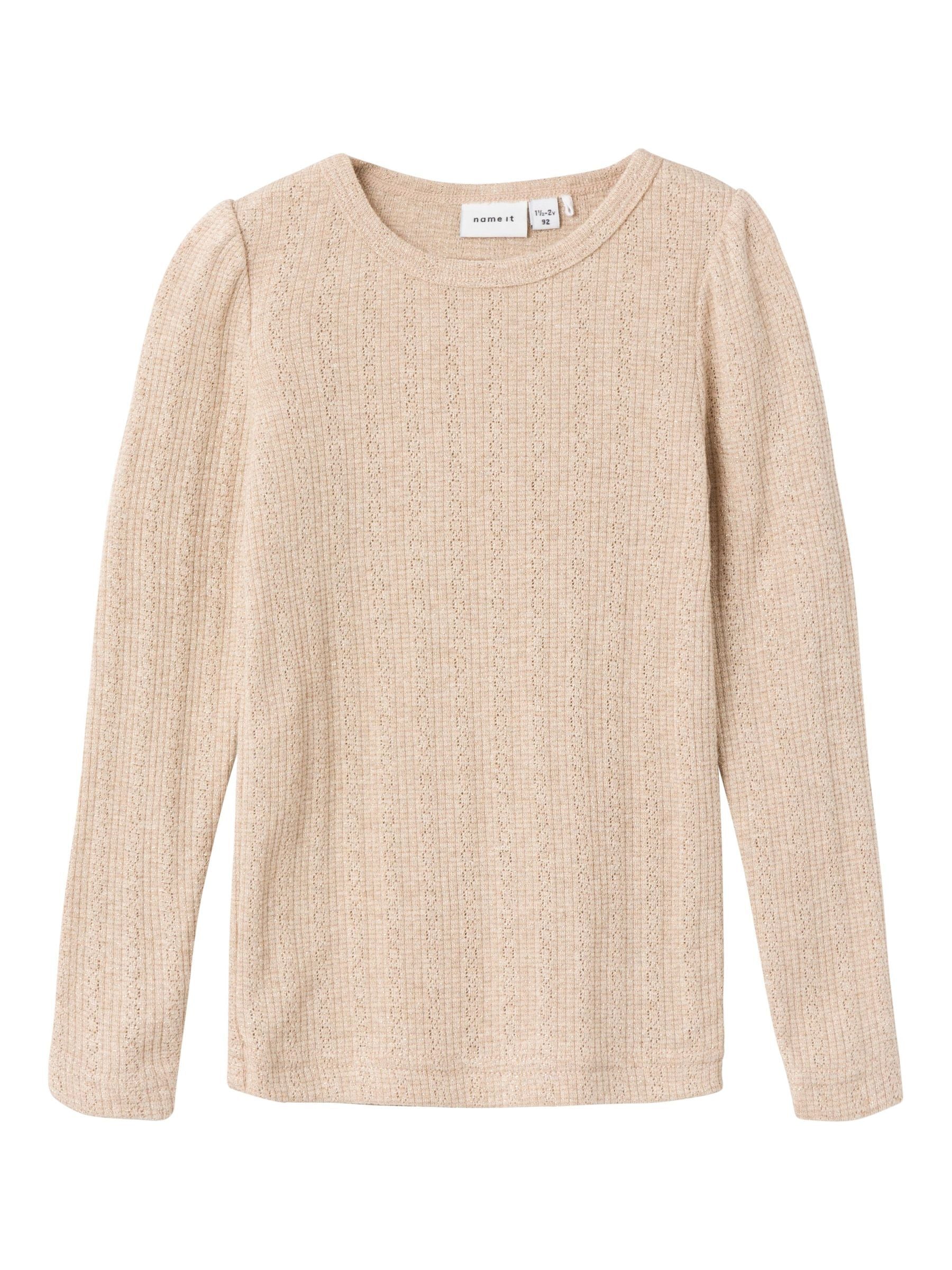 Name It Ohusa Bluse – Oxford Tan med Glimmerdetalje