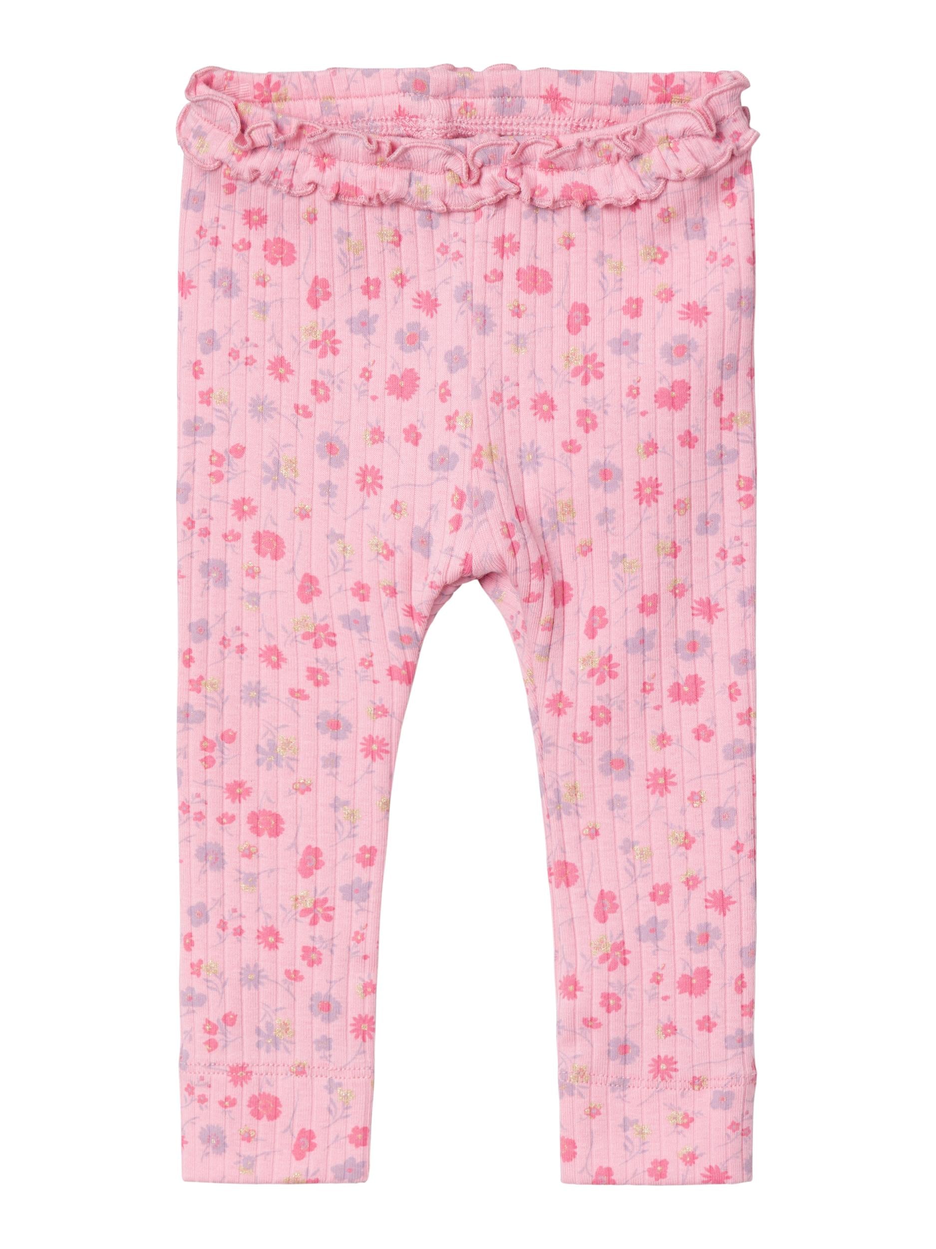 Name It Olea Leggings – Candy Pink med Flæser og Blomsterprint