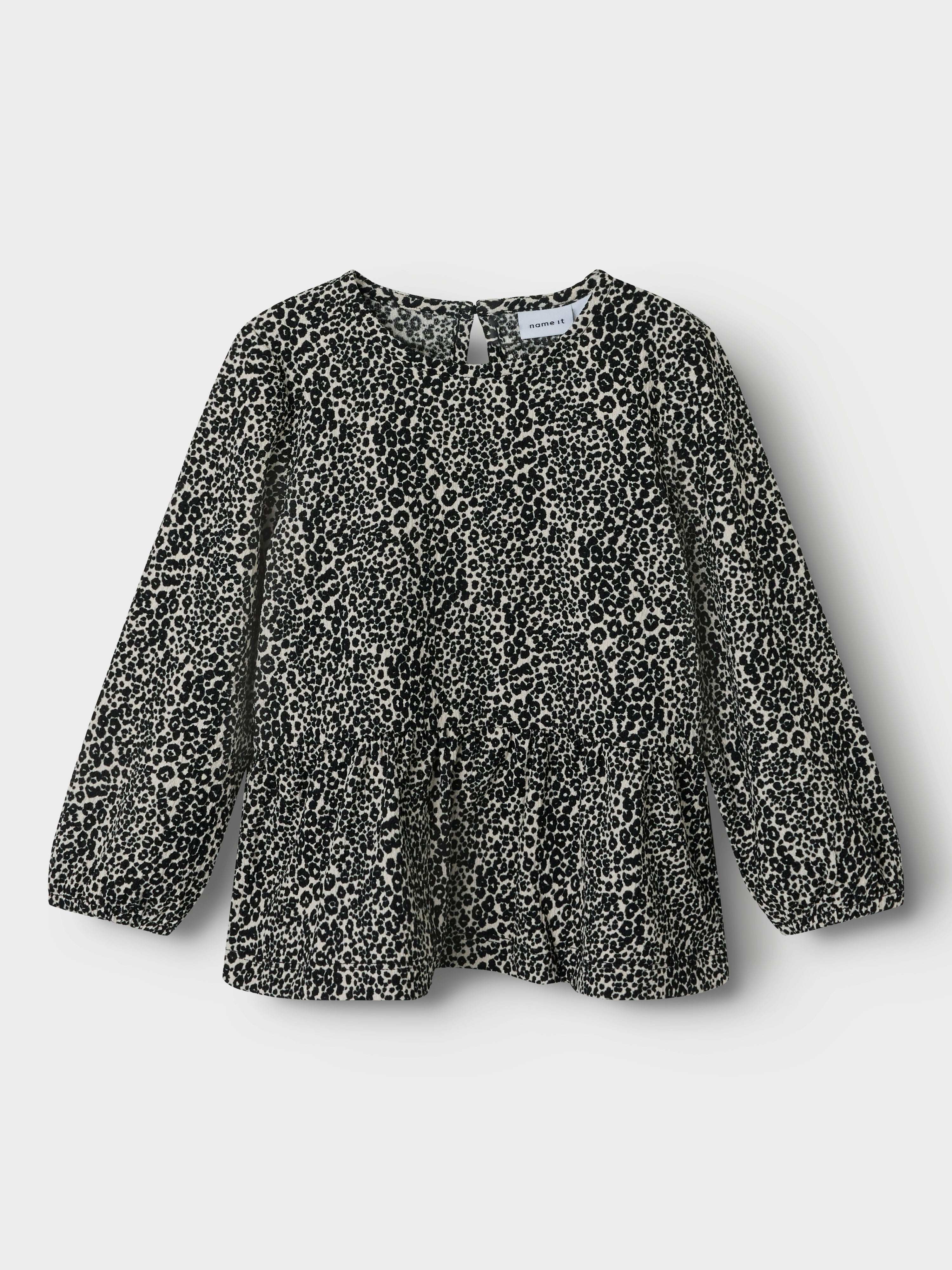Name It Simone Ls Top – Sort Leopardprint til Børn