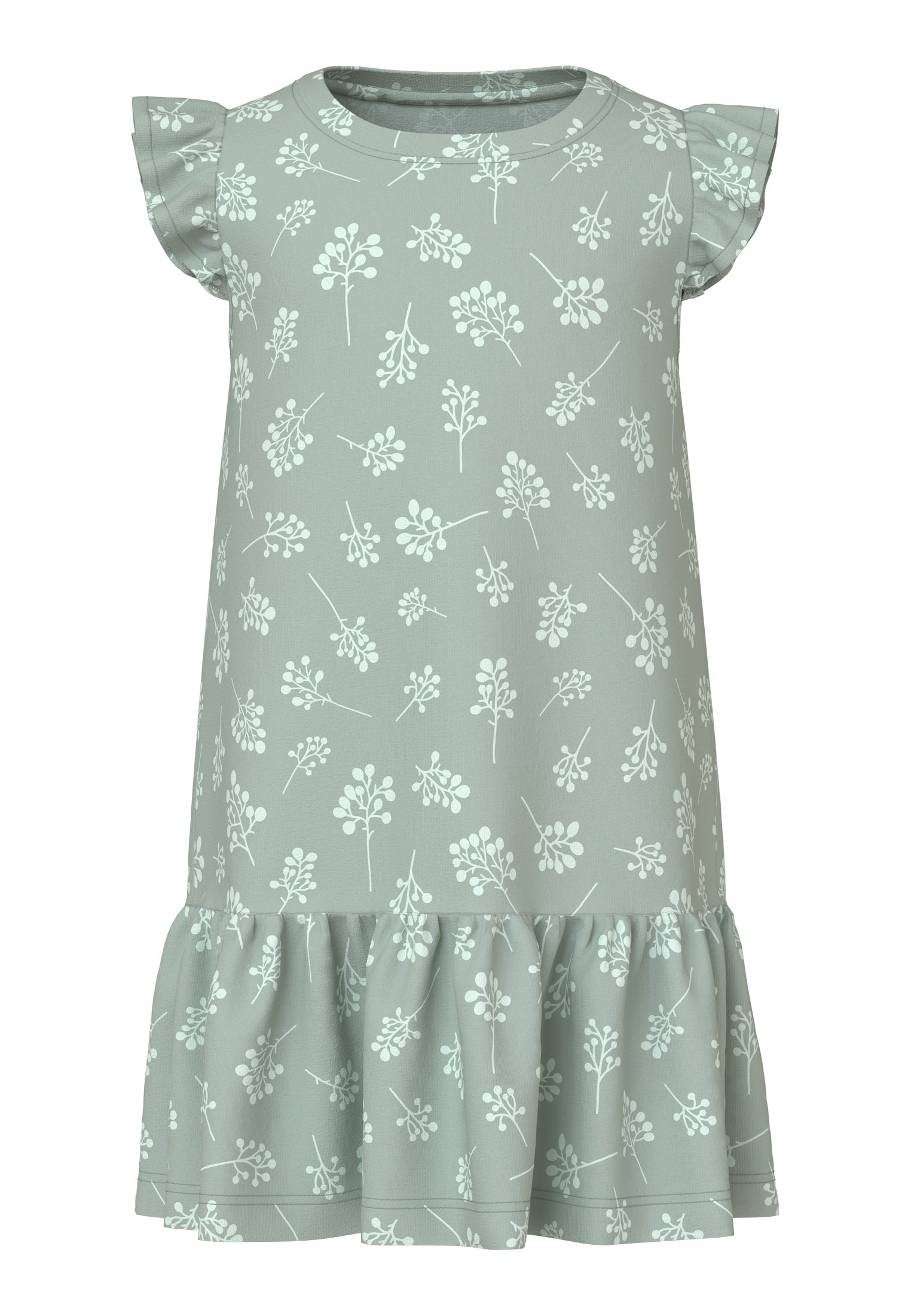 Name It Vida Kjole - Aqua Grå med Blomster på Udsalg