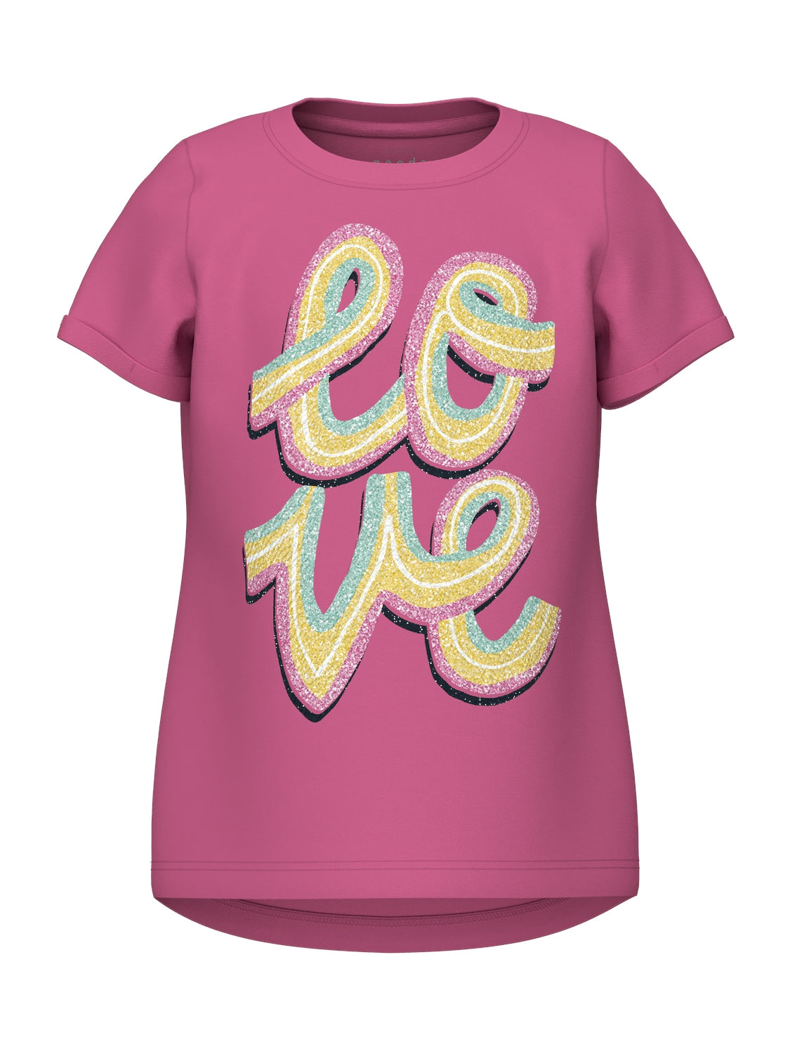 Name It Vix T-shirt – Pink Power Love med glimmertryk
