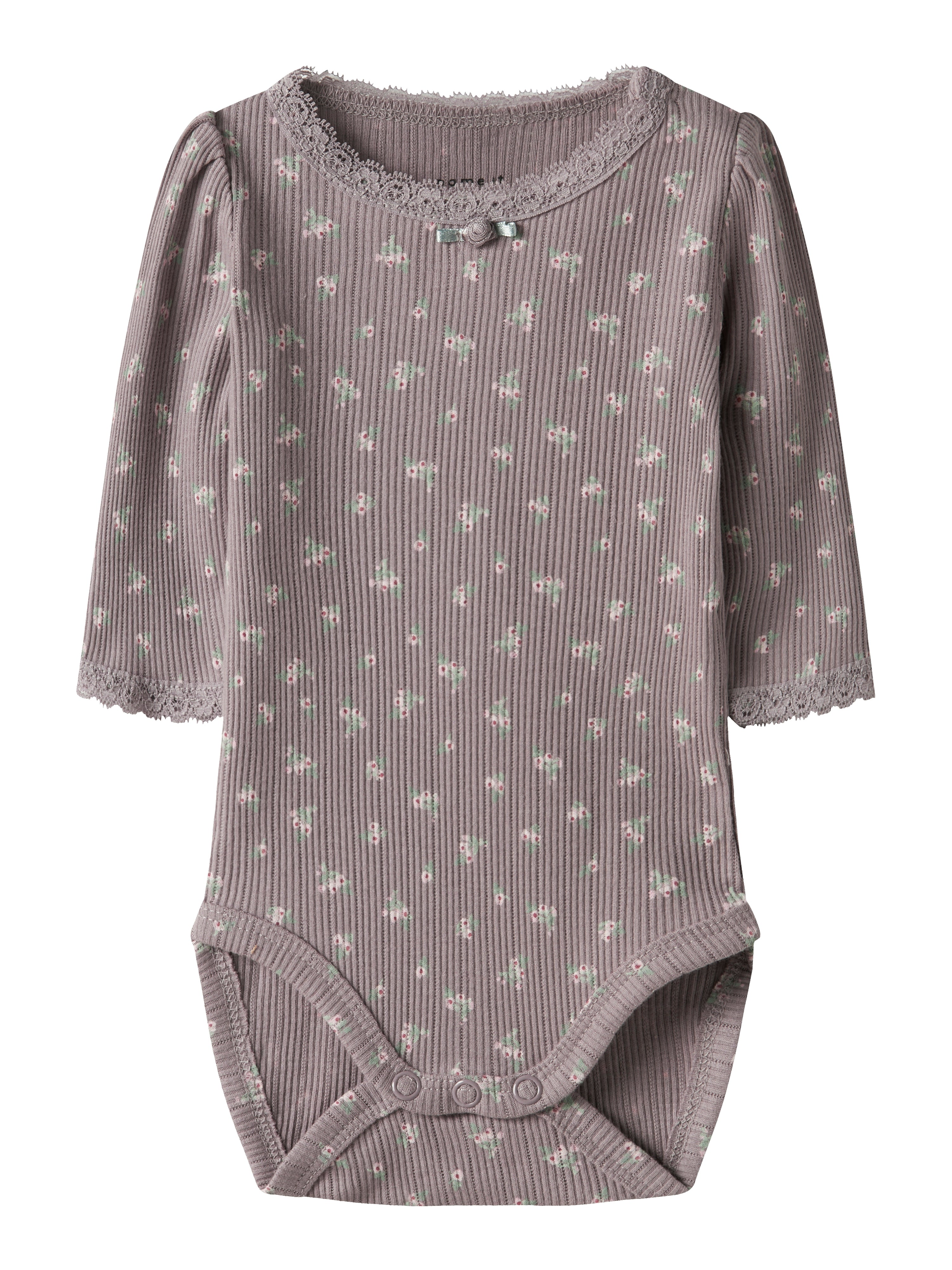 Økologisk Babybody - Lilla Due med Blomsterprint