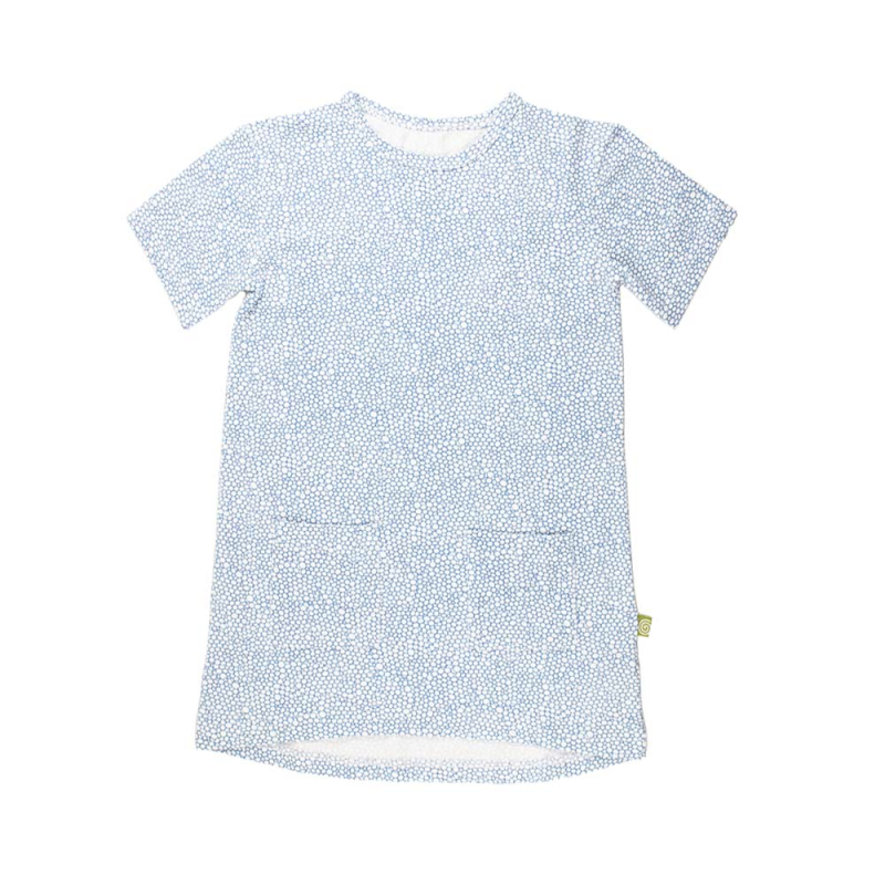 Blå Pigekjole Med Korte ærmer - Bobleprint