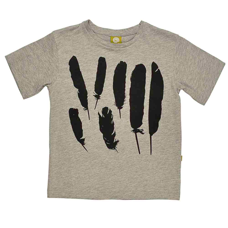 T-shirt Med Fjerprint - Gråmeleret