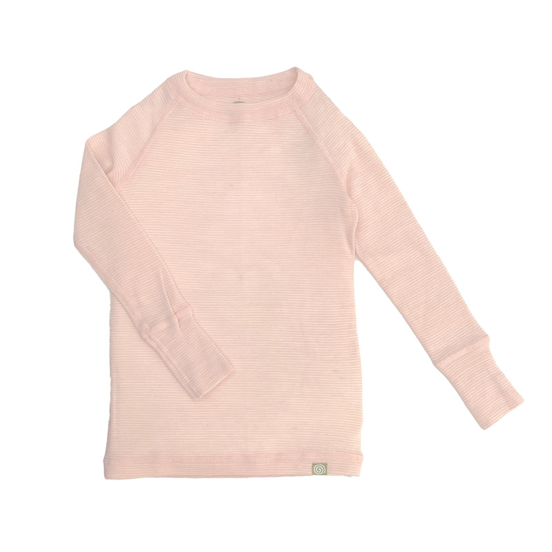 Nui Organics Langærmet Uldundertrøje I Merinould  Rosa Smalstribet