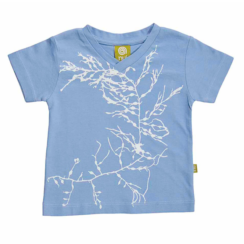 T-shirt Med V-hals - Oceanblå Med Søgræsprint